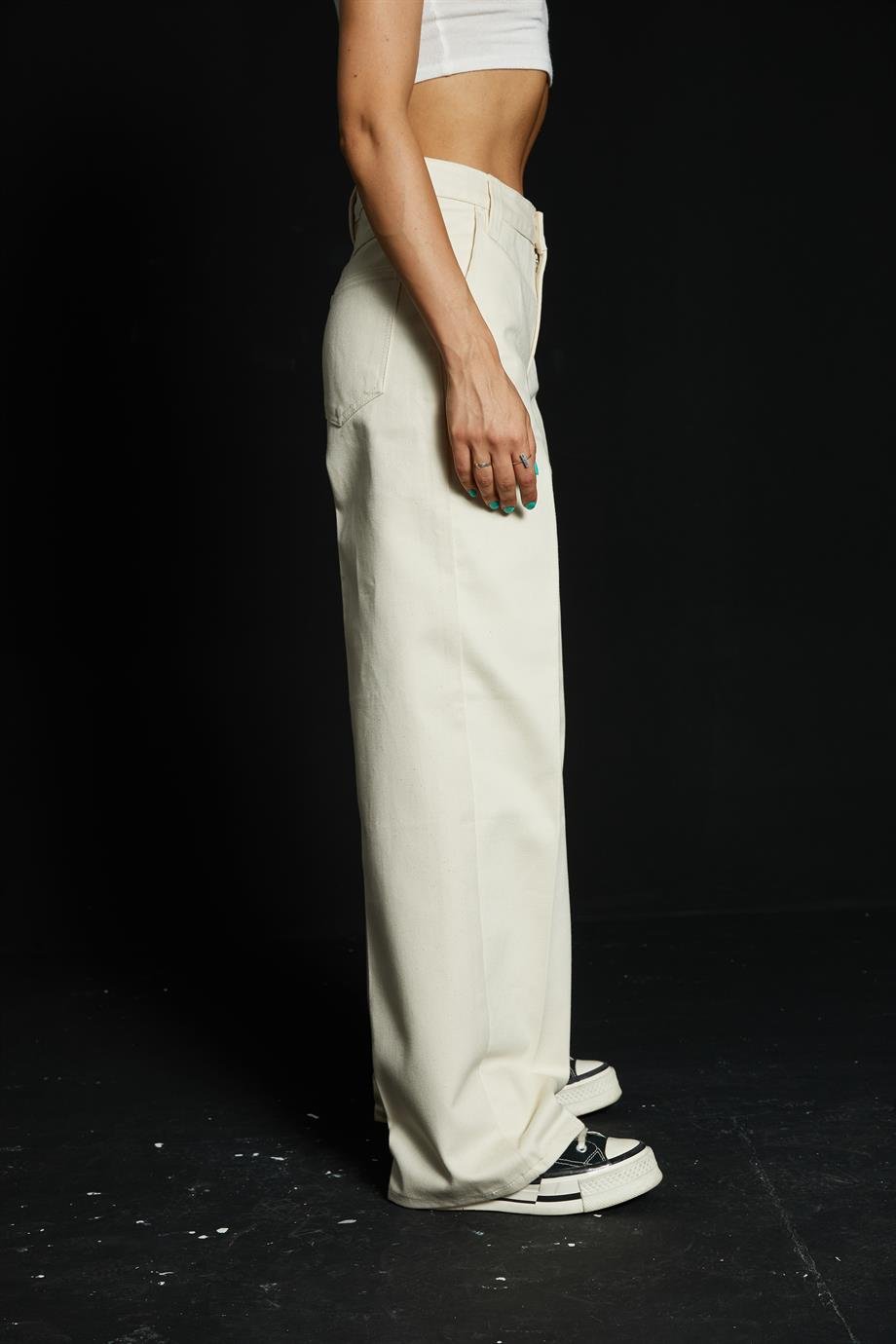 Bej Wide Leg Pantolon