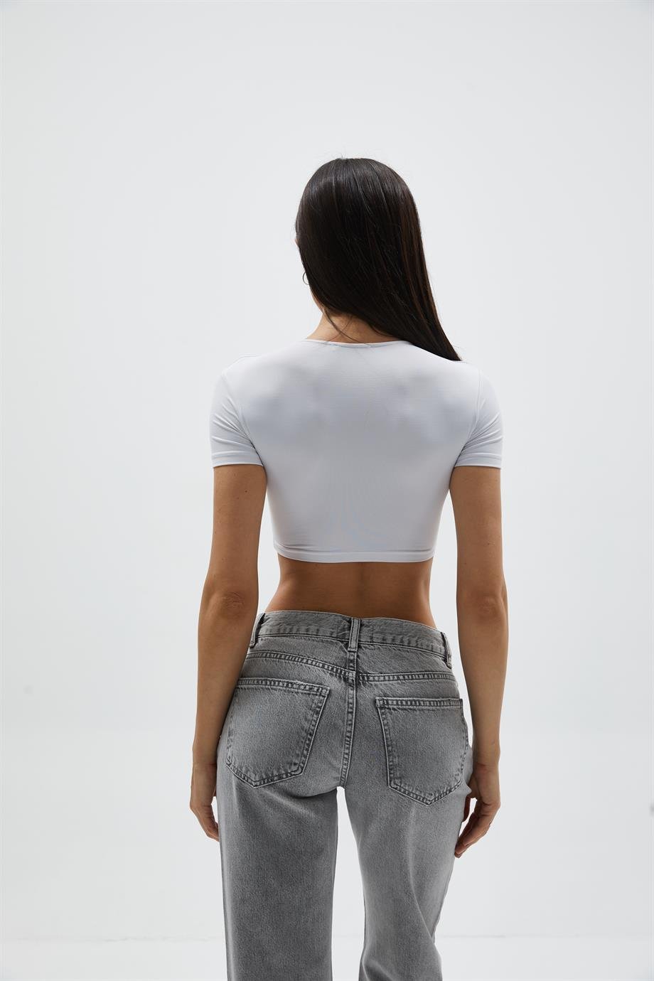 Beyaz Bisiklet Yaka Basic Top