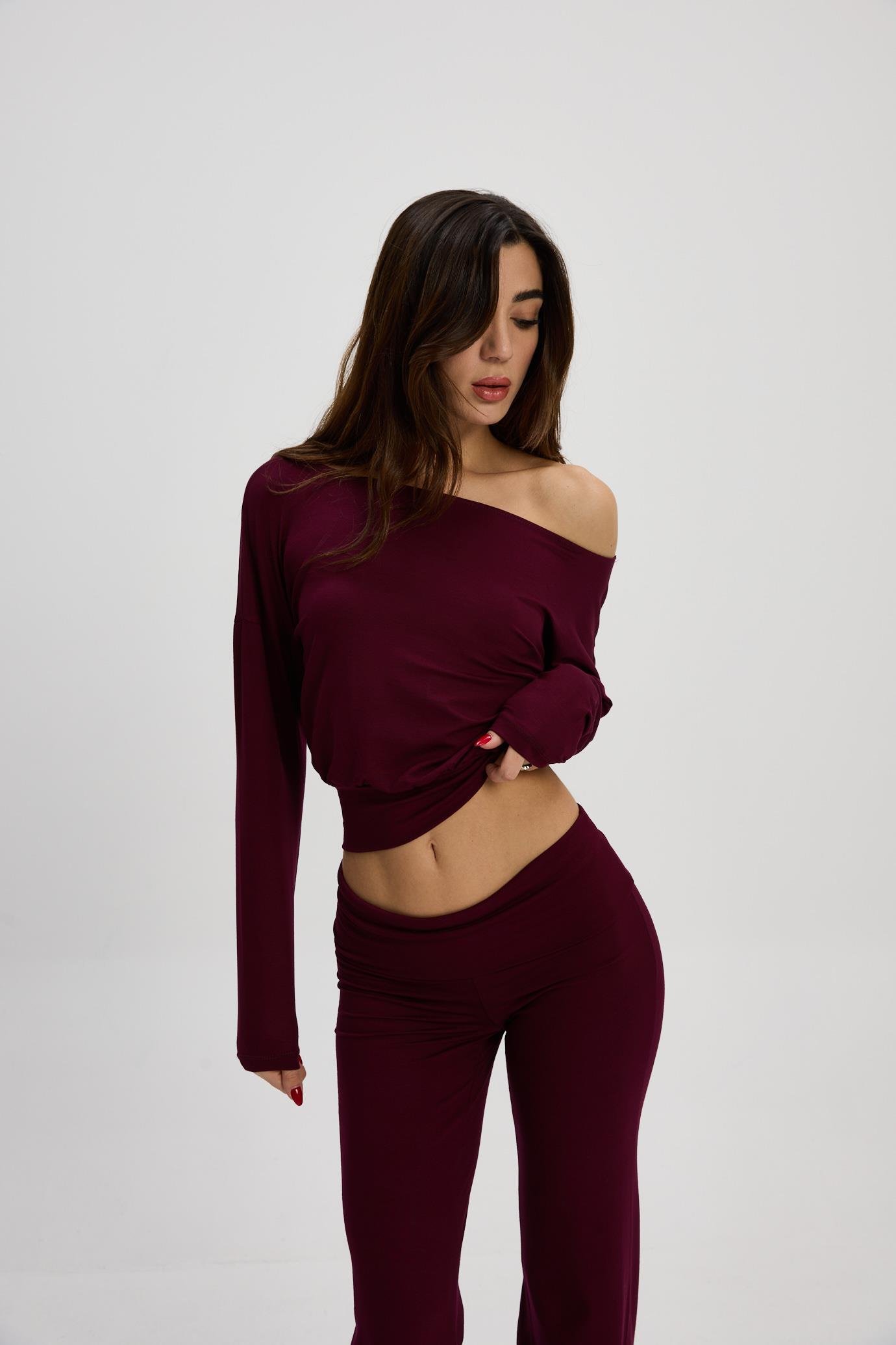 Bordo Asimetrik Bluz