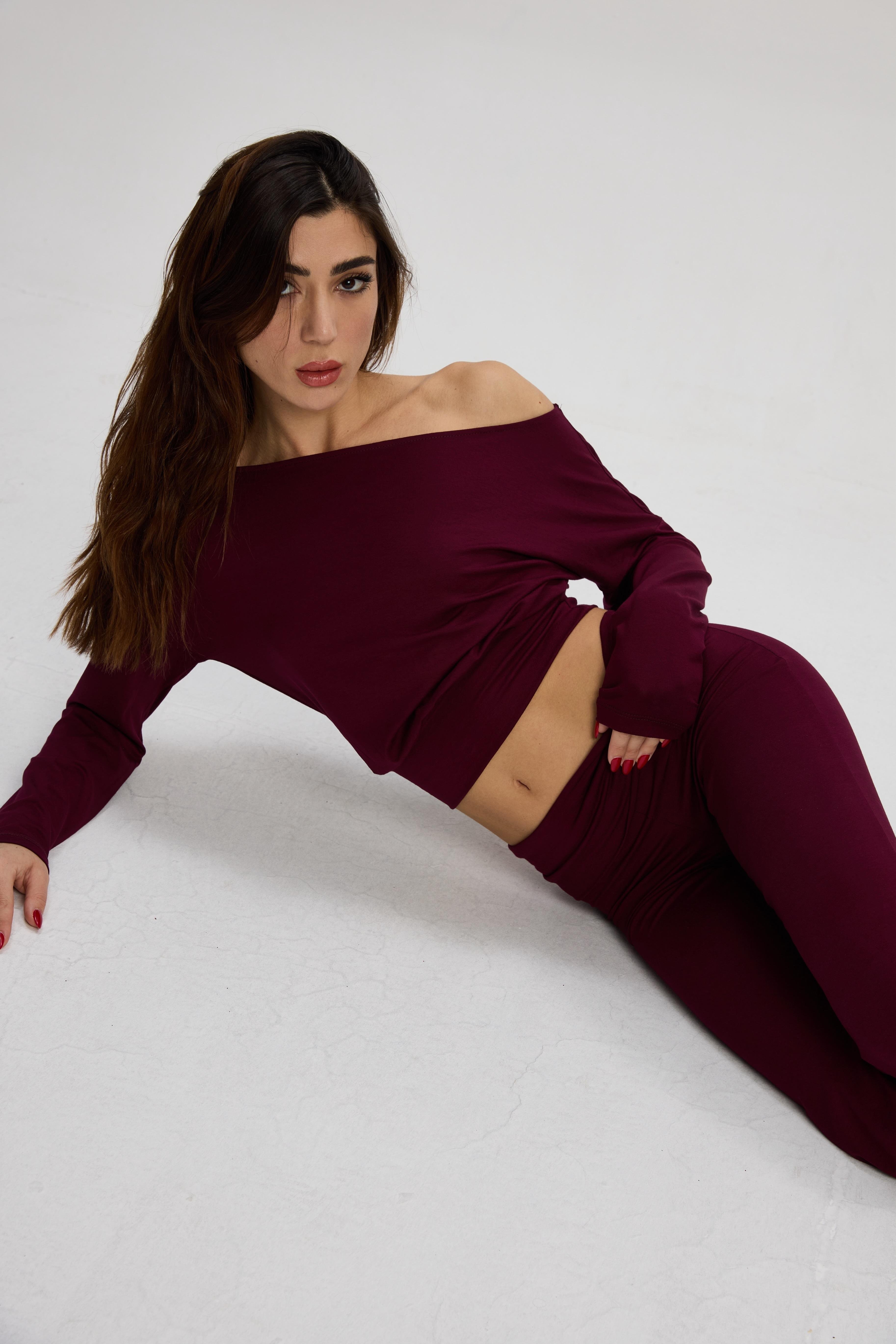 Bordo Asimetrik Bluz