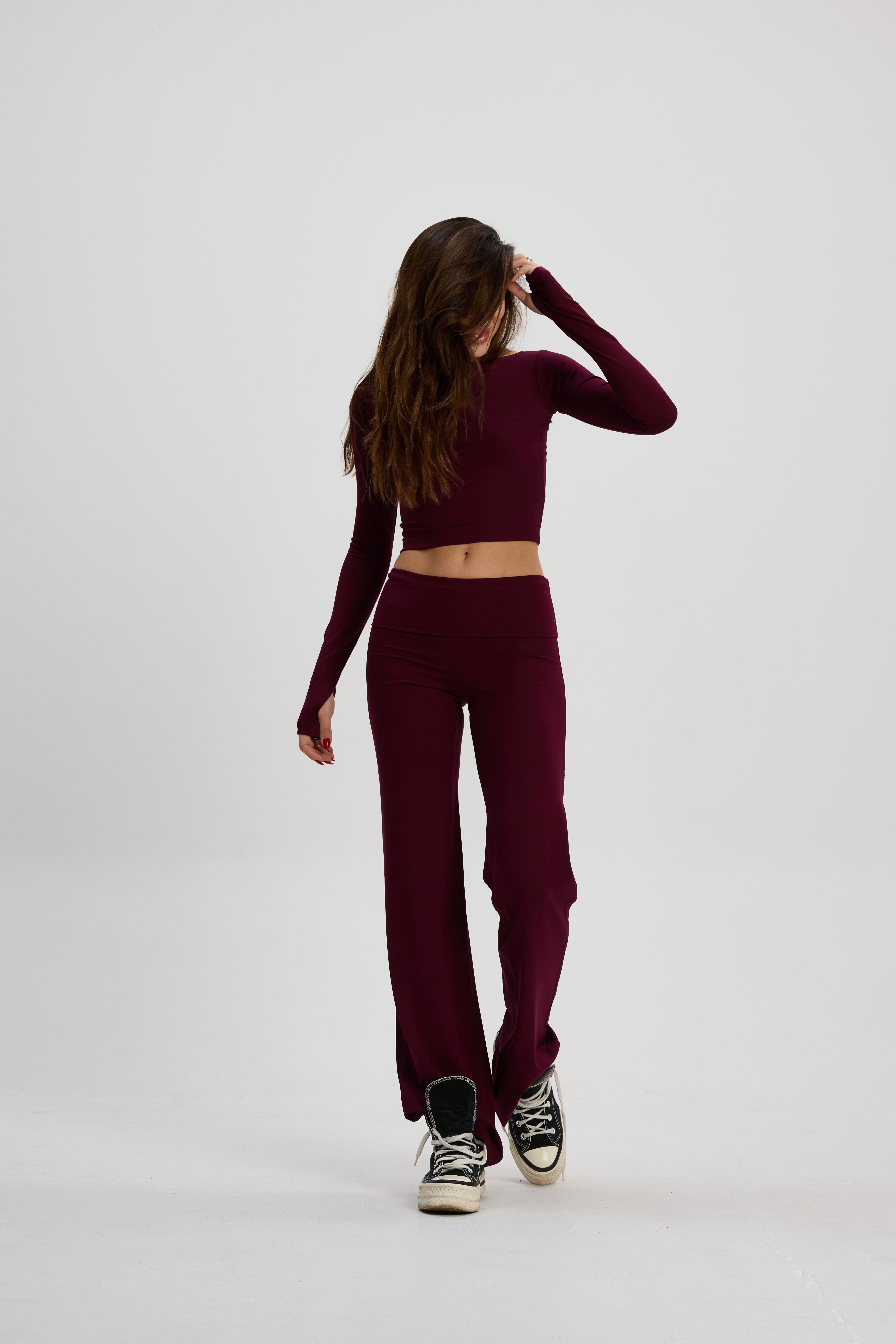 Bordo Düz Kesim Pantolon