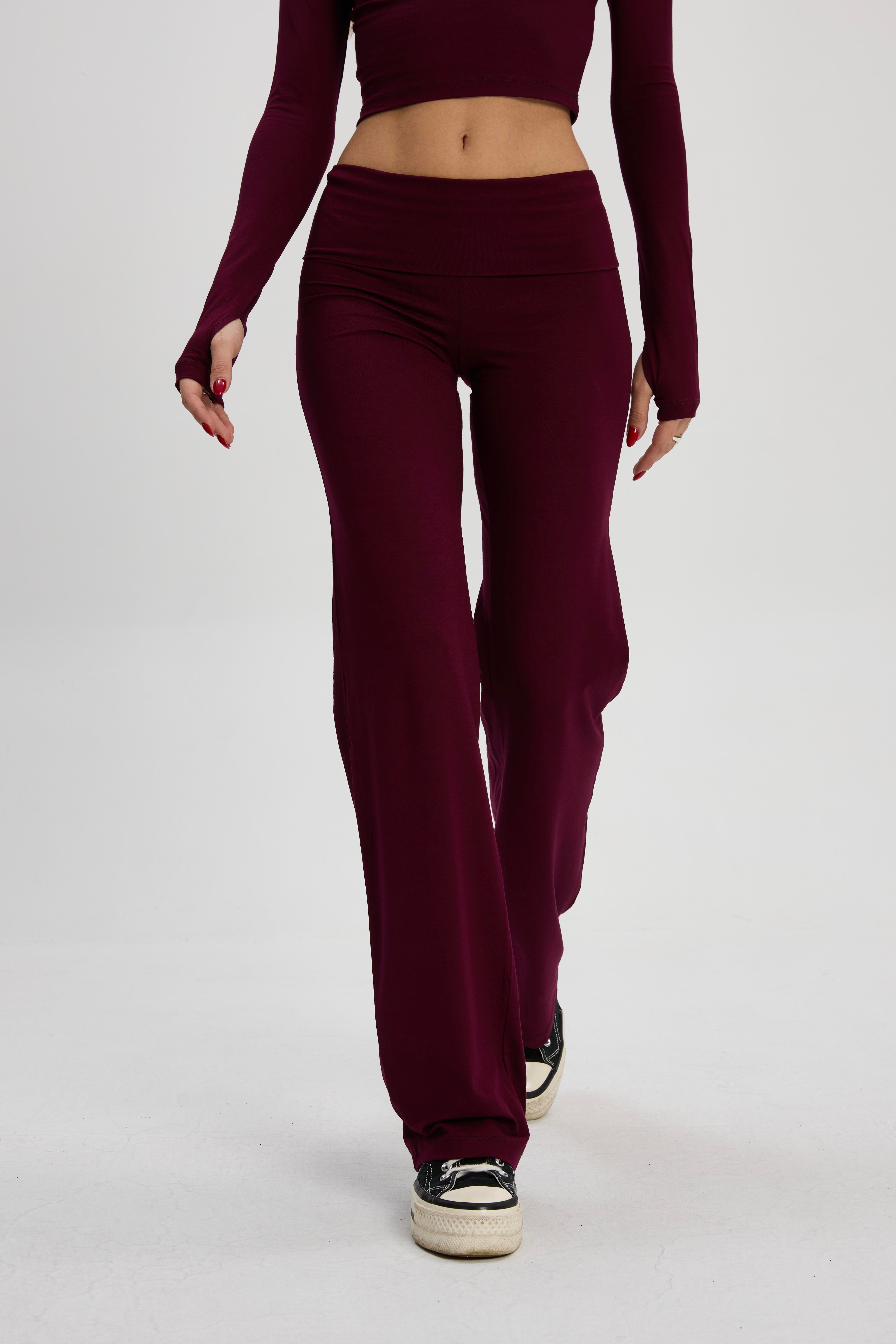 Bordo Düz Kesim Pantolon