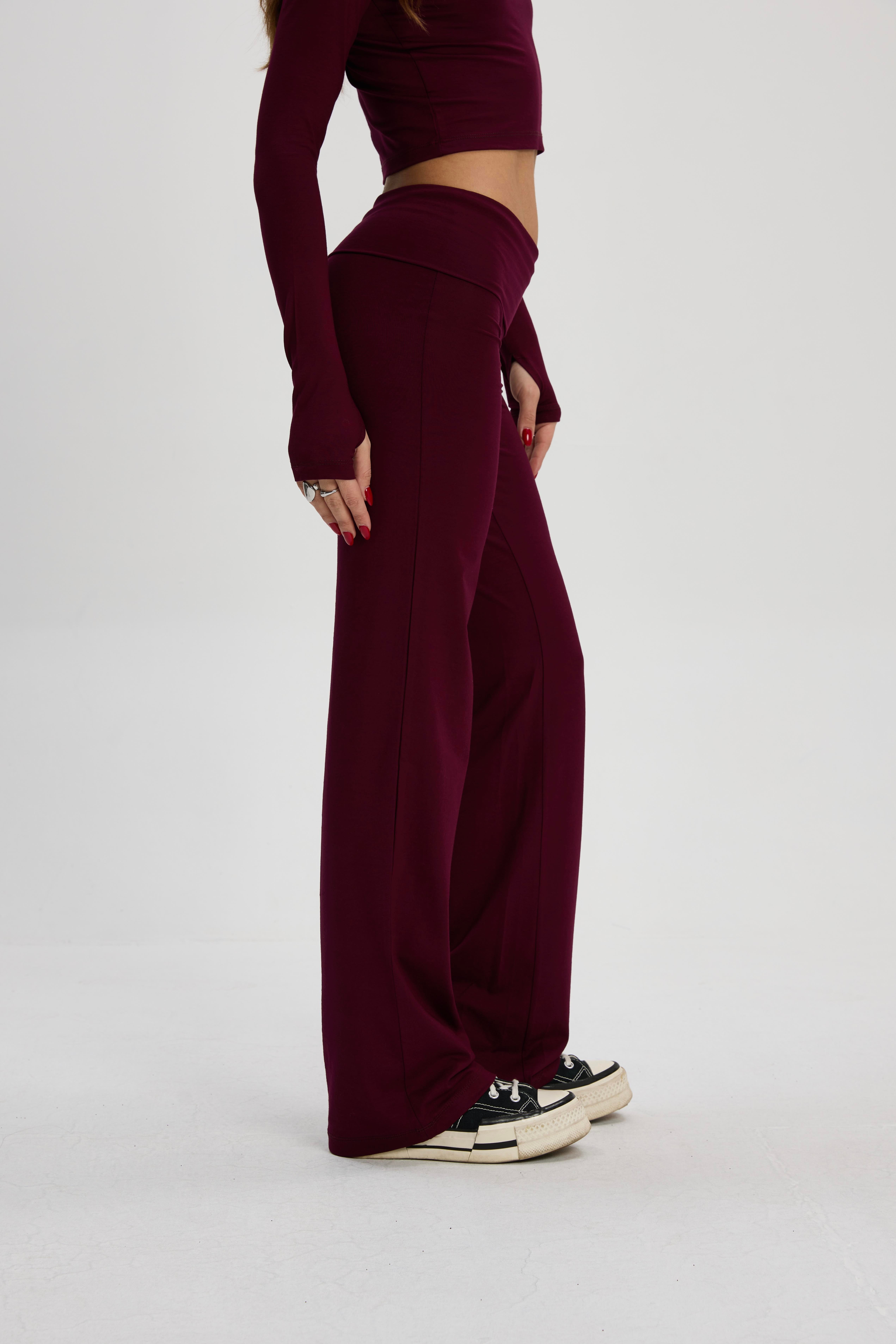 Bordo Düz Kesim Pantolon