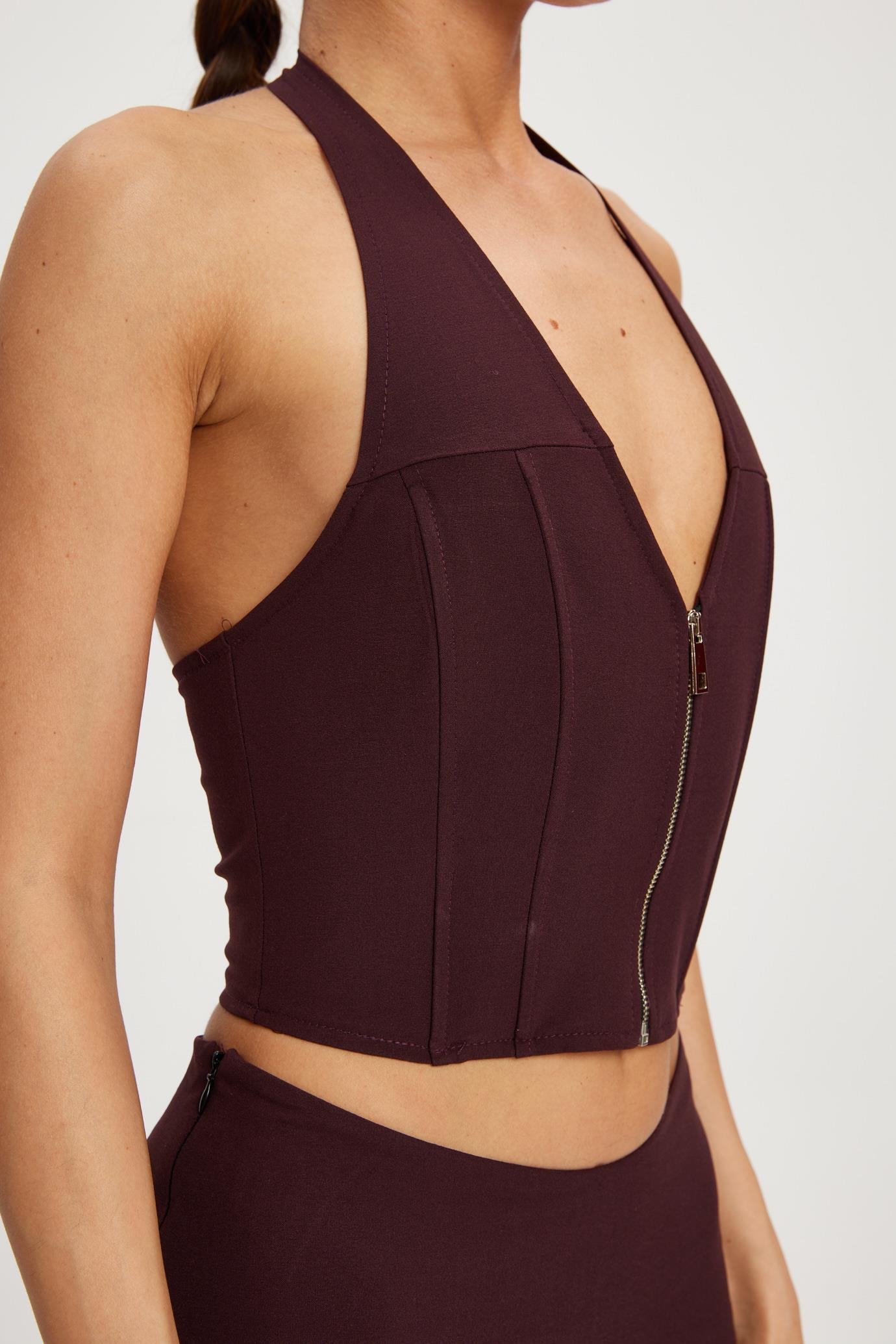 Bordo Fermualı Korse Bluz