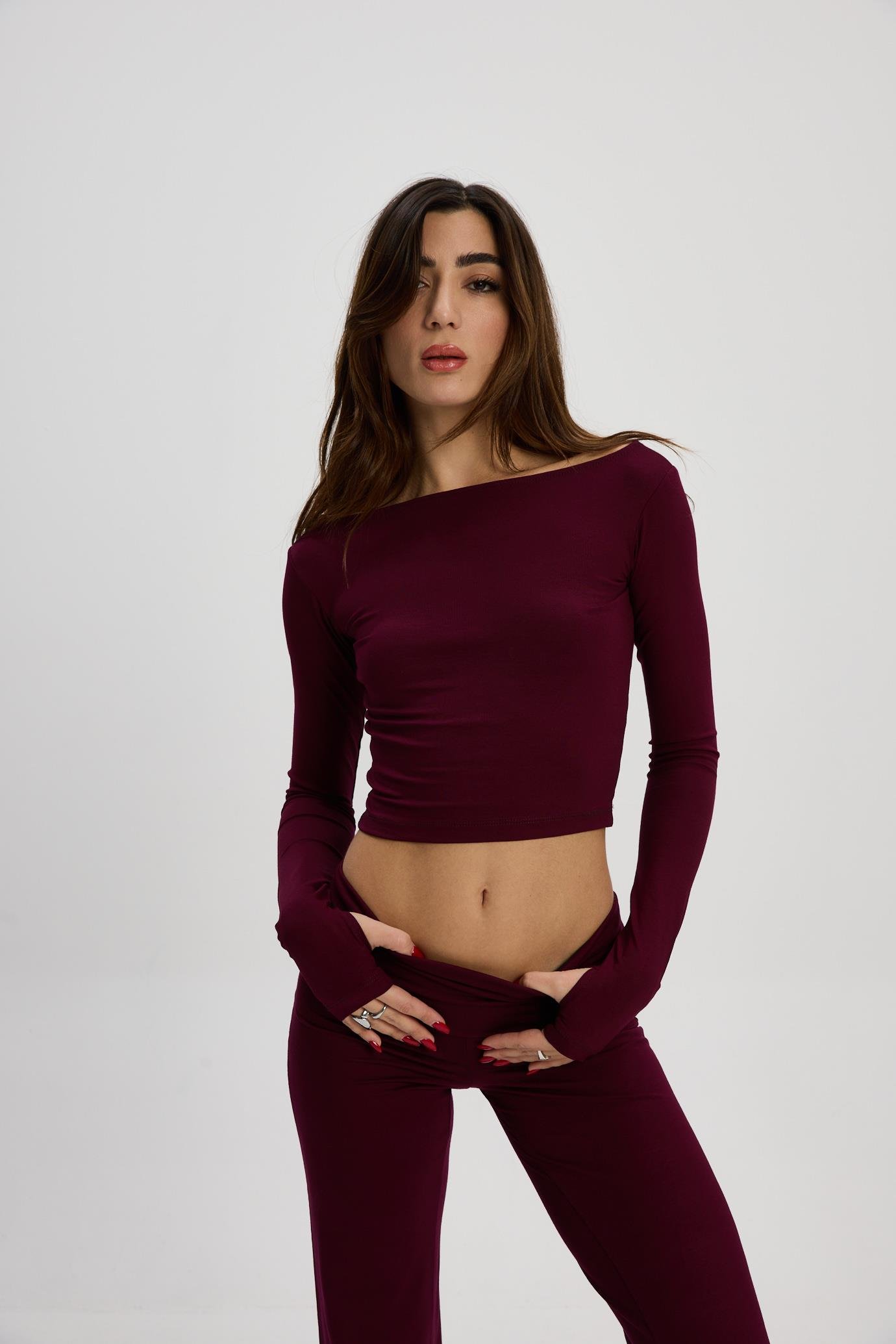 Bordo Kayık Yaka Bluz