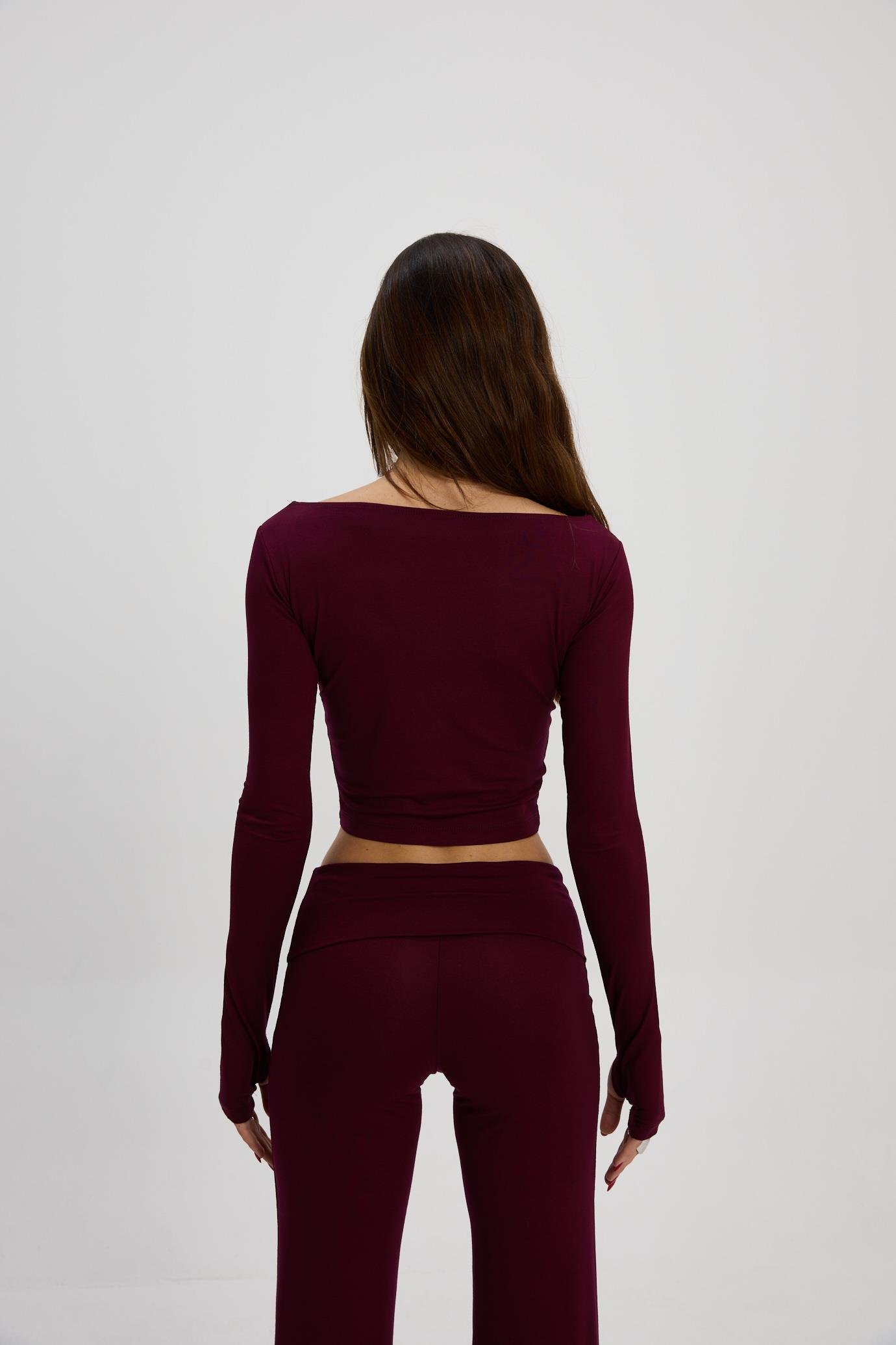 Bordo Kayık Yaka Bluz