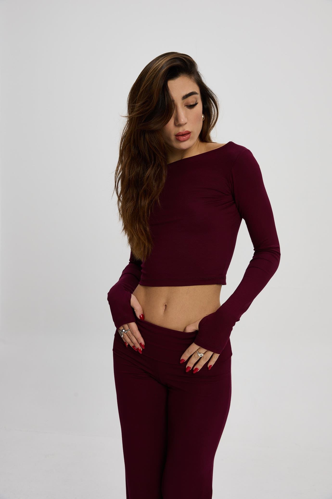 Bordo Kayık Yaka Bluz