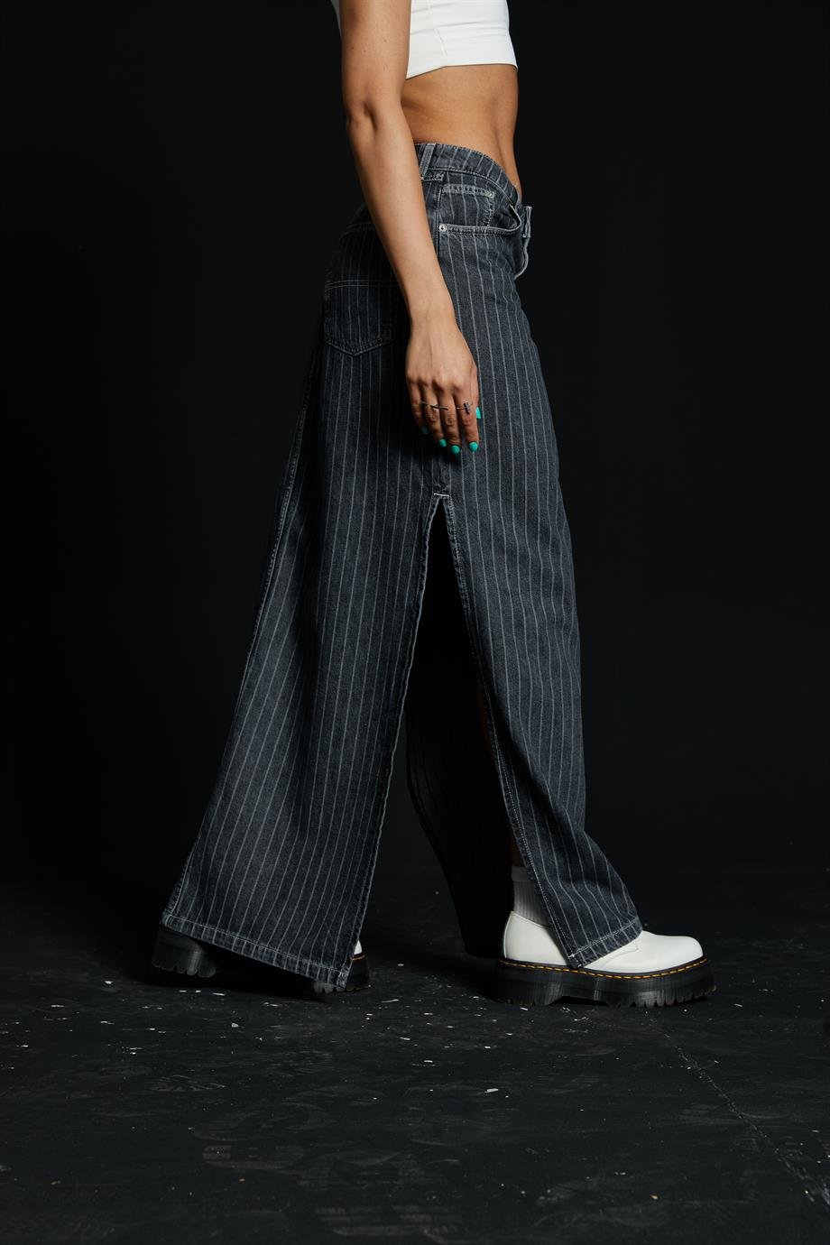 Çizgili Maxi Denim Etek