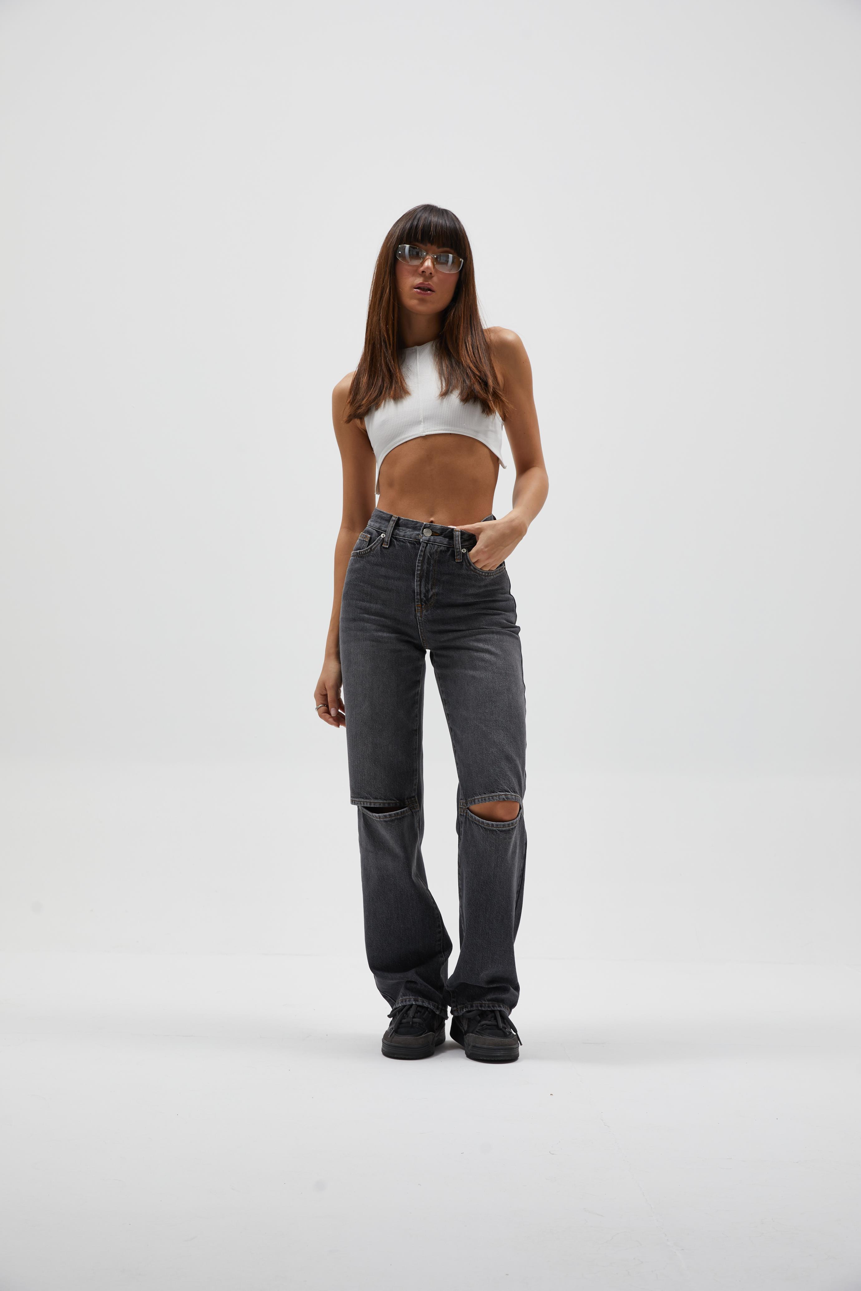 Diz Kesik Straight Jean