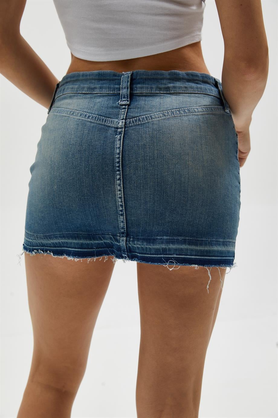 Düşük Bel Denim Etek