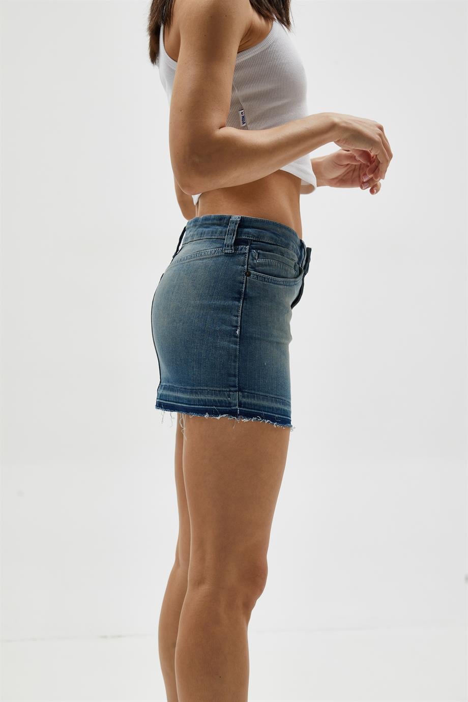 Düşük Bel Denim Etek