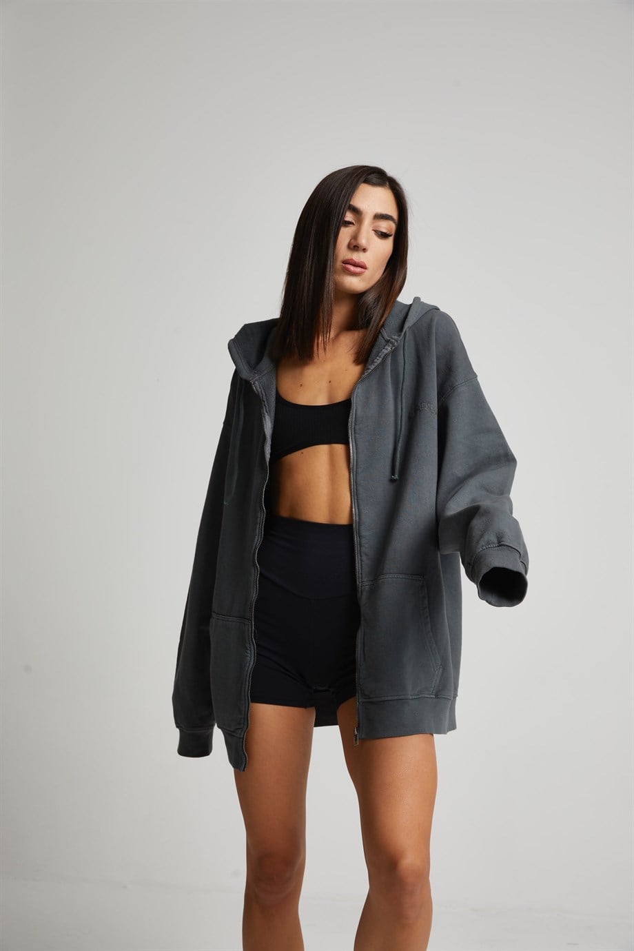 Fermuarlı Antrasit Sweatshirt