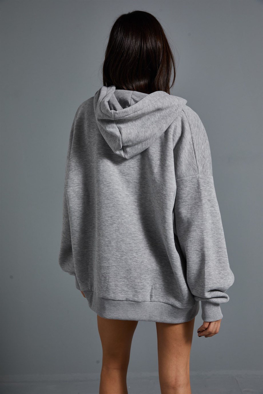 Gri Oversize Fermuarlı Sweatshirt