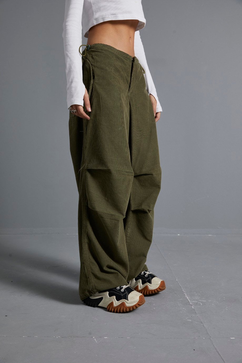 Haki Kadife Baggy Pantolon