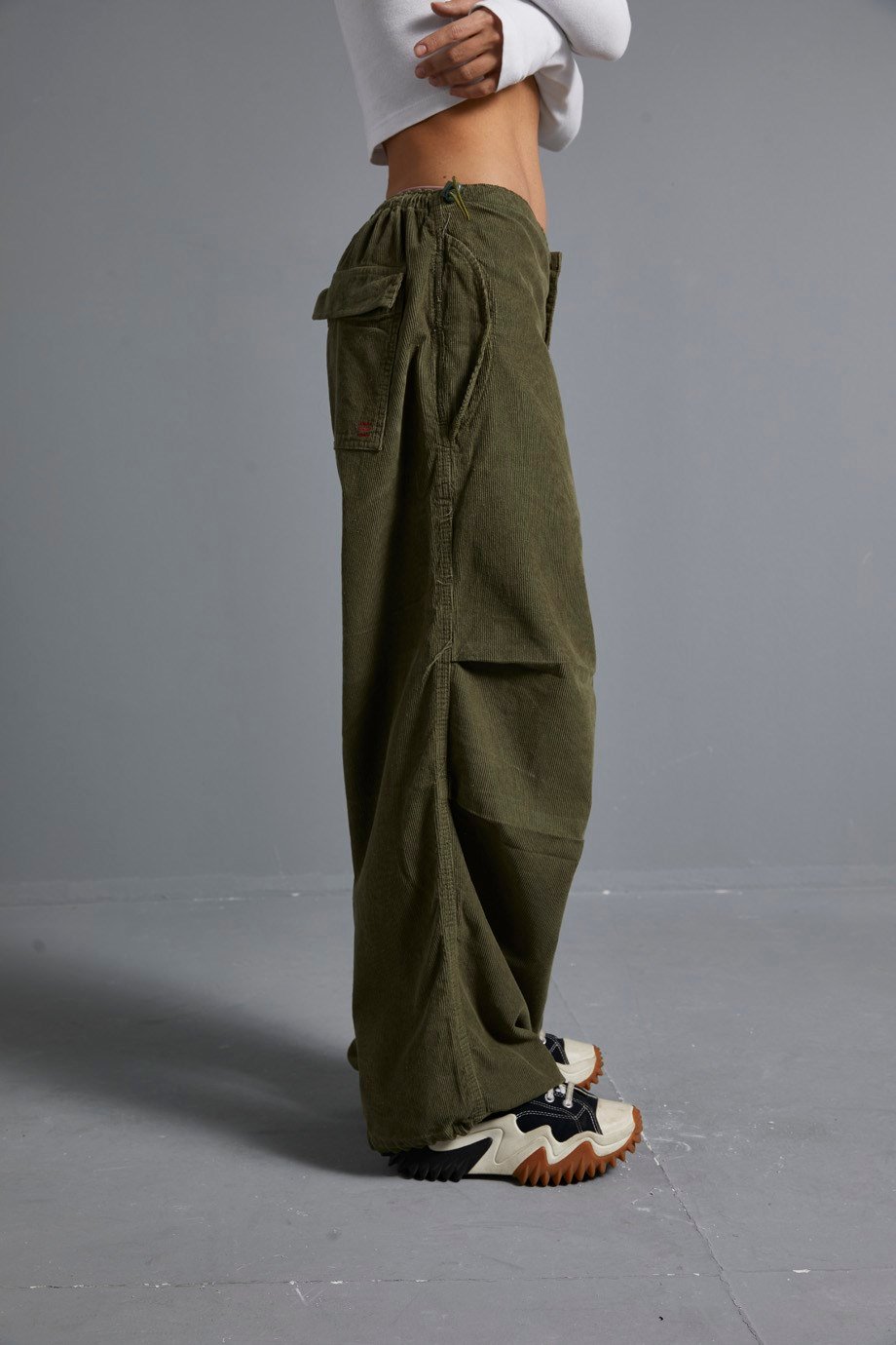 Haki Kadife Baggy Pantolon