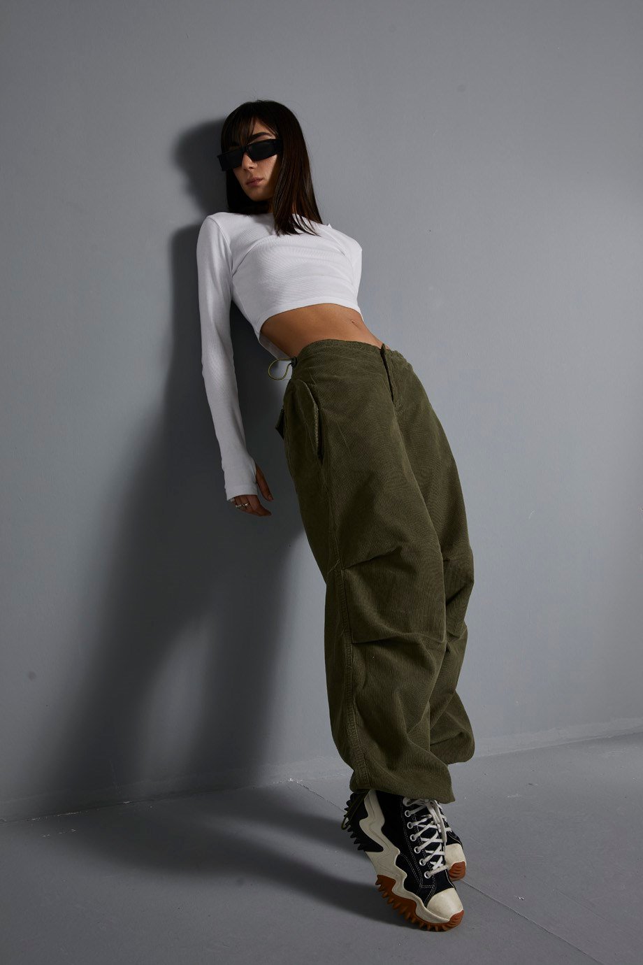 Haki Kadife Baggy Pantolon