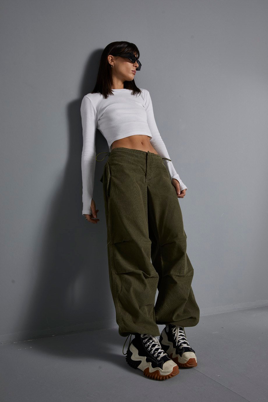 Haki Kadife Baggy Pantolon