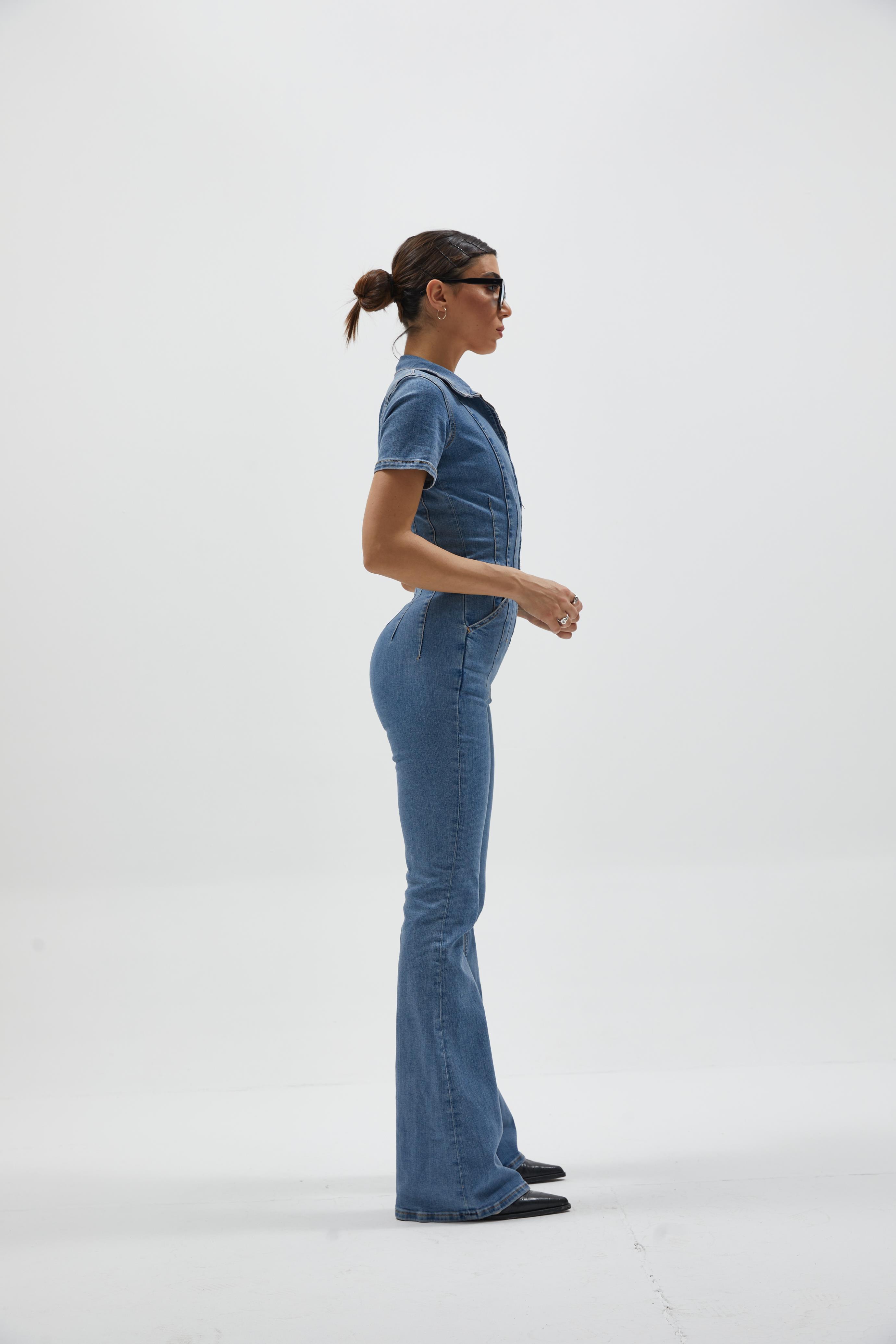 İspanyol Paça Denim Tulum 