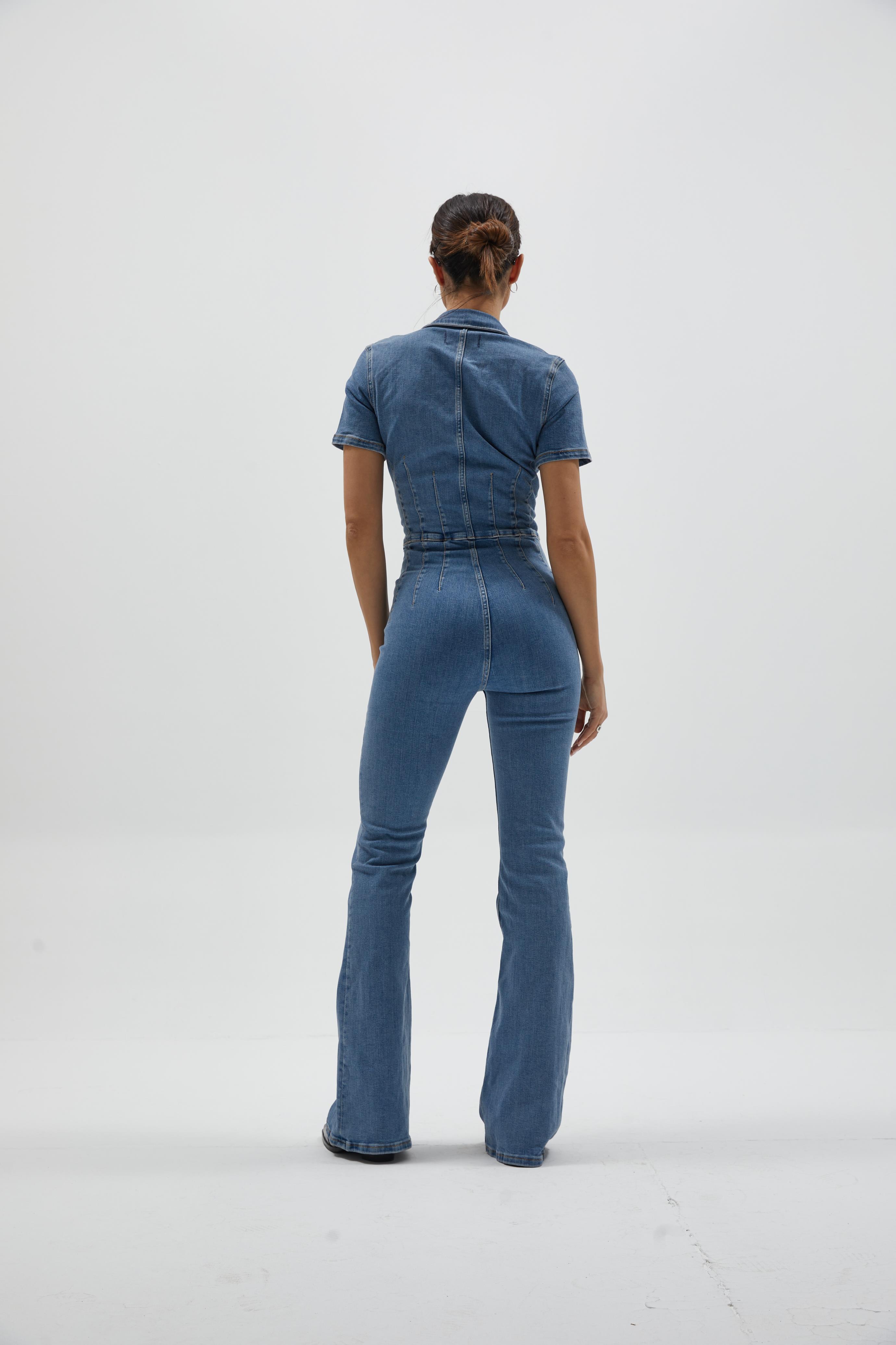 İspanyol Paça Denim Tulum 
