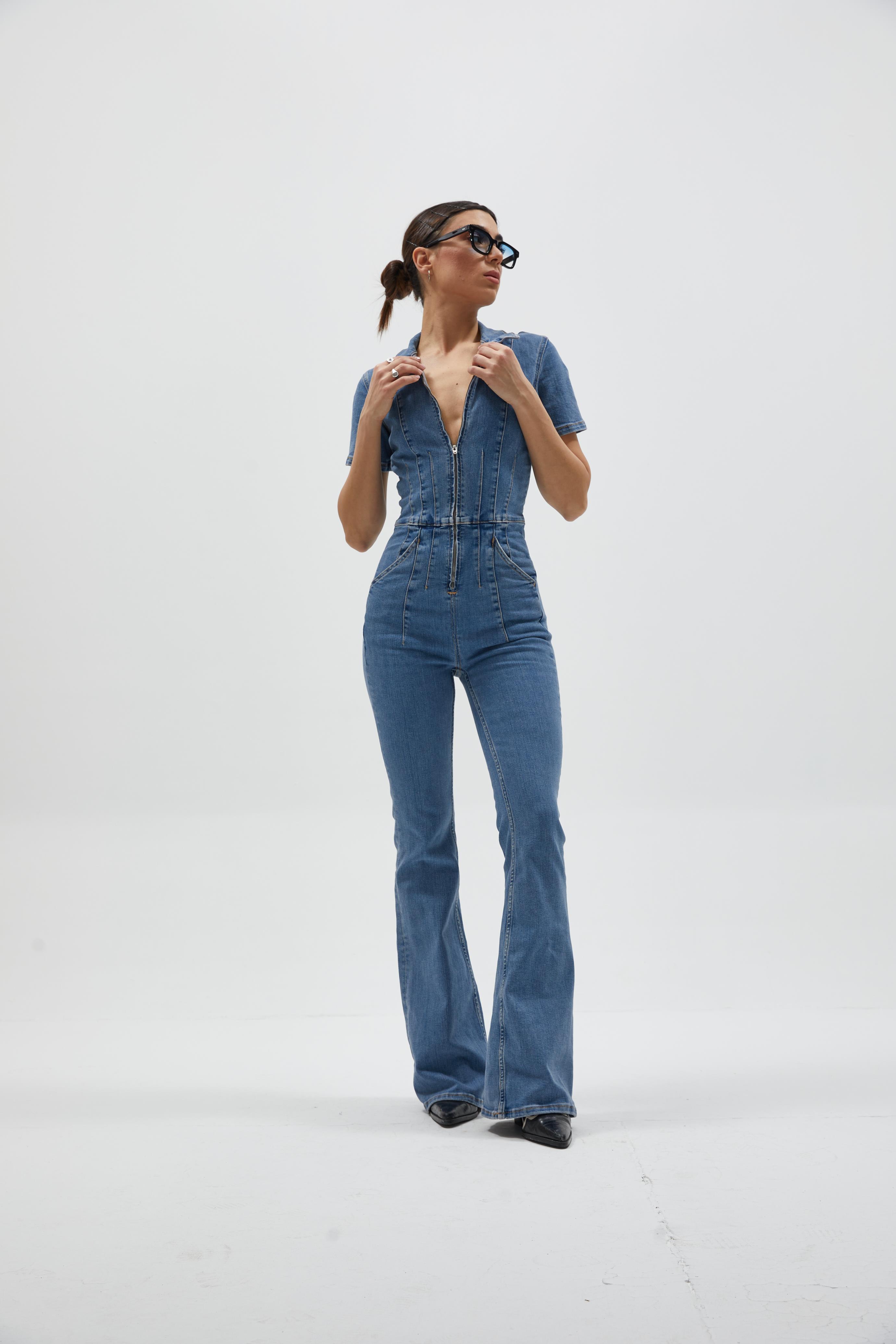 İspanyol Paça Denim Tulum 