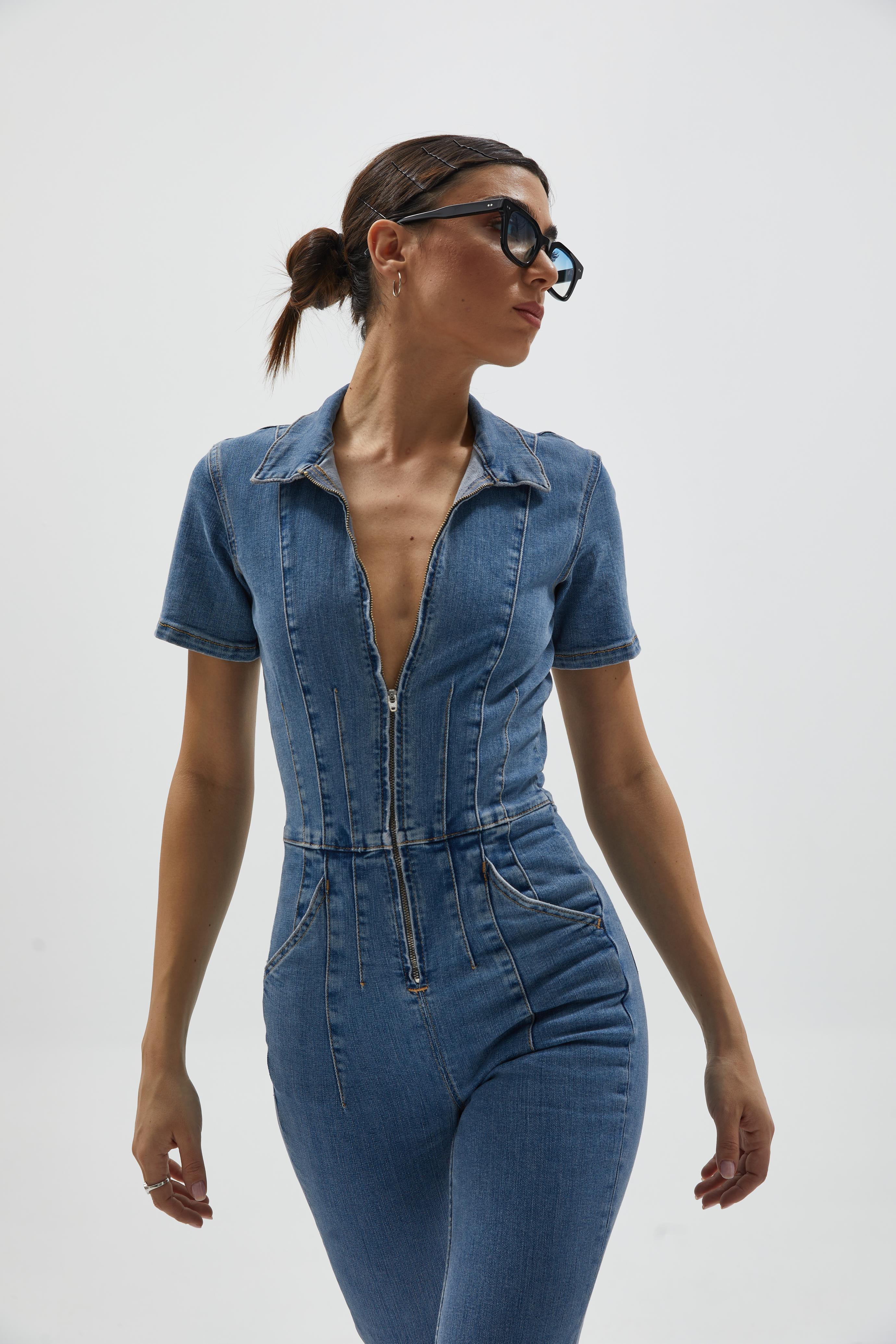İspanyol Paça Denim Tulum 