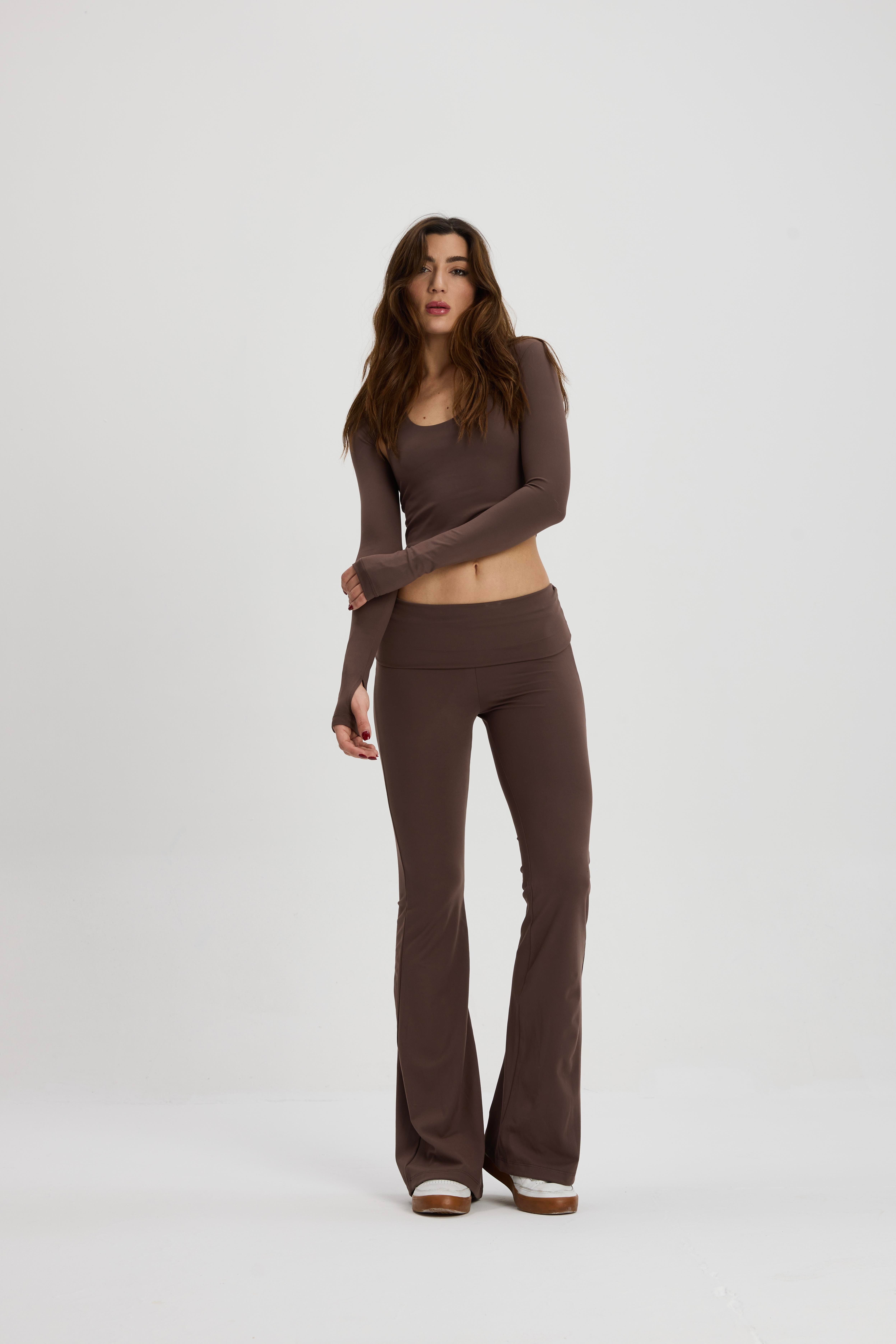 Kahve İspanyol Paça Pantolon 