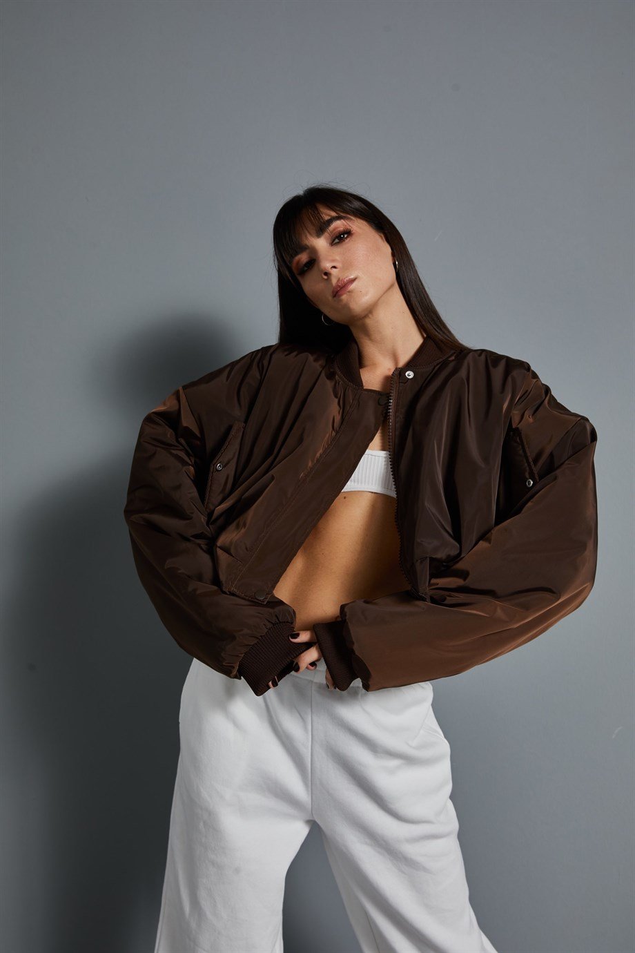 Kahve Oversize Bomber Mont