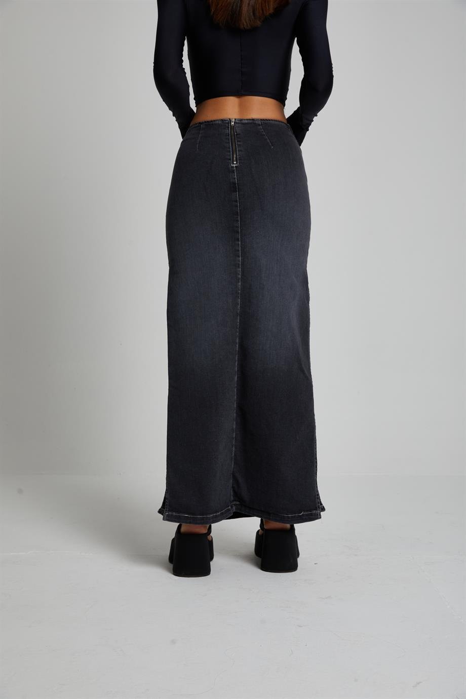 Kemerli Maxi Denim Etek