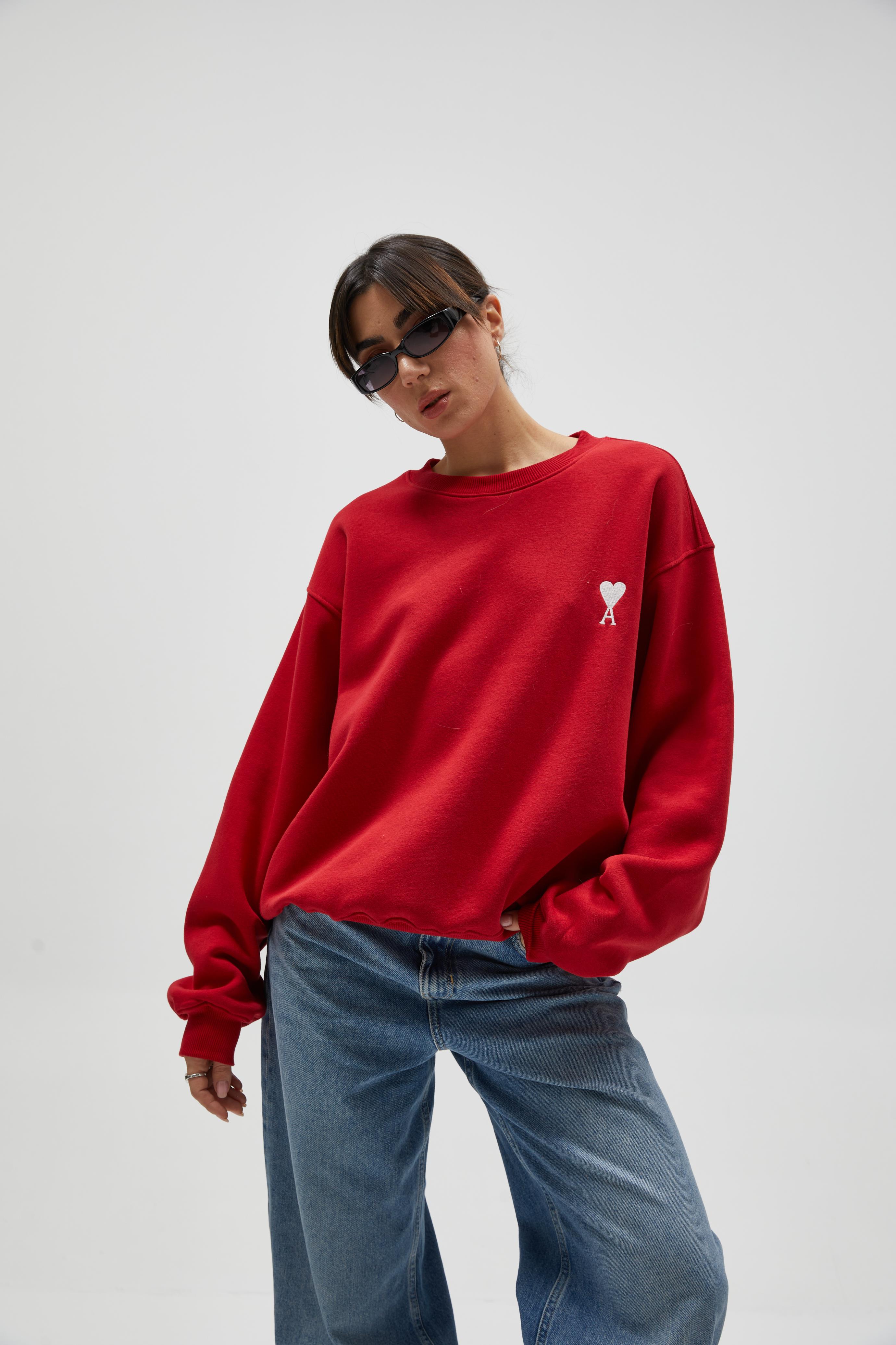 Kırmızı Nakışlı Sweatshirt