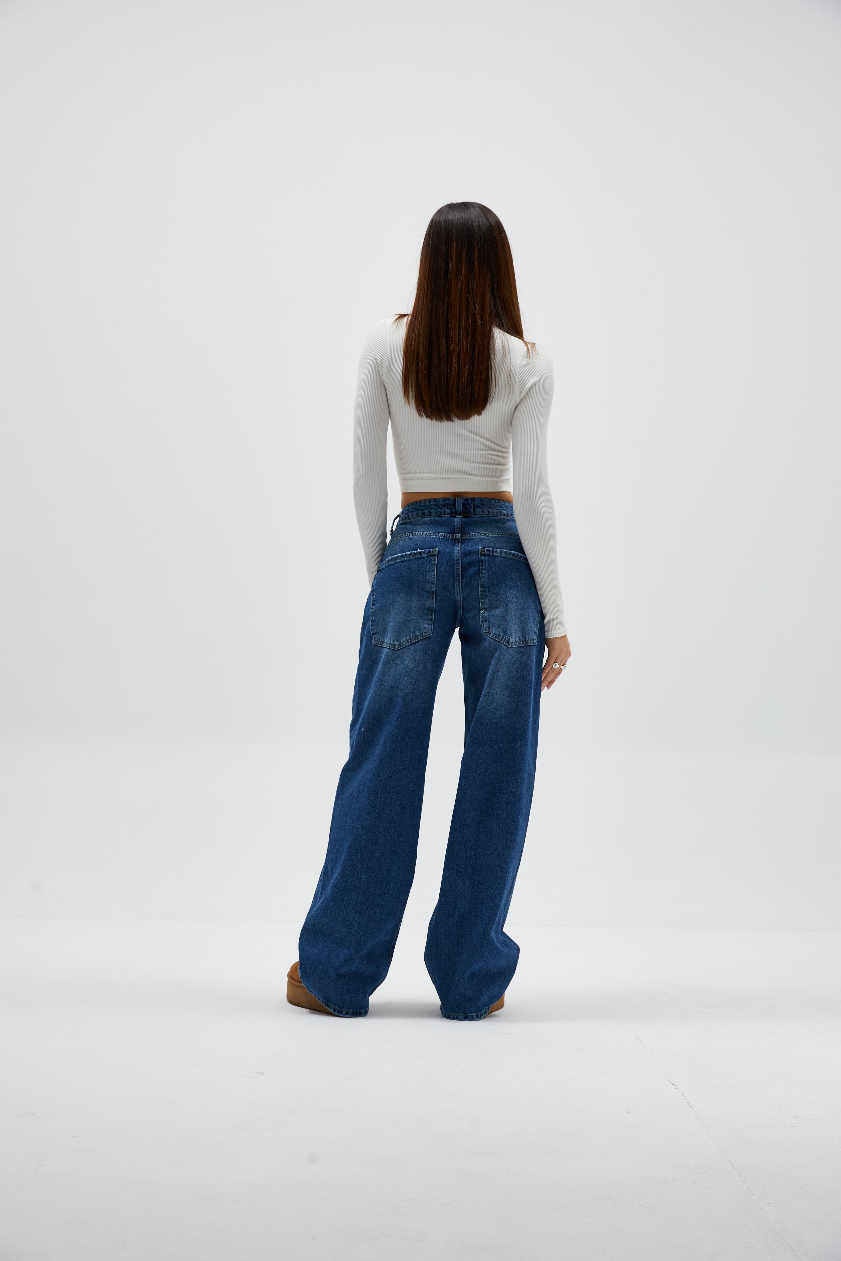 Koyu Mavi Baggy Jean