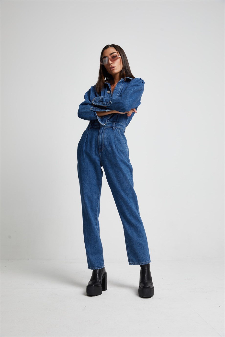 Koyu Mavi Denim Tulum