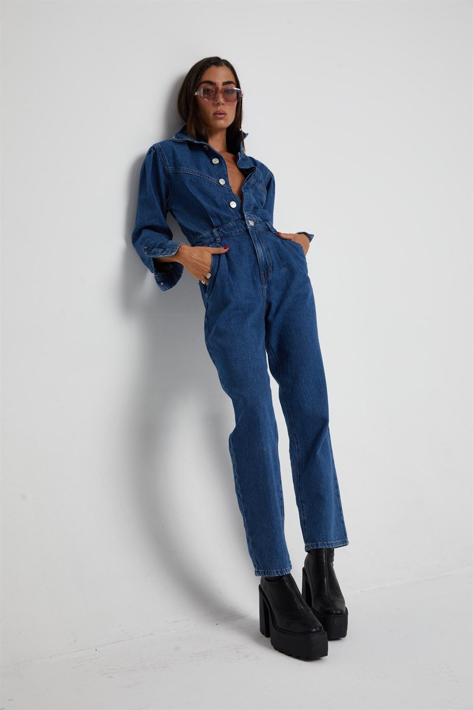 Koyu Mavi Denim Tulum