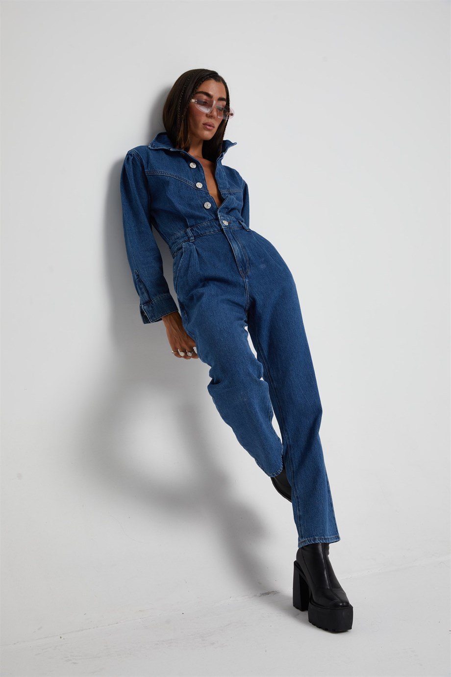 Koyu Mavi Denim Tulum