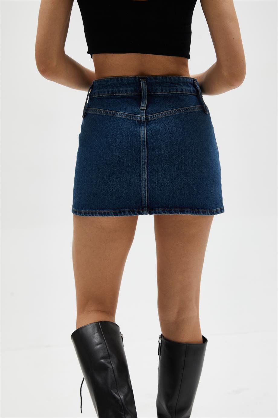Koyu Mavi Mini Denim Etek