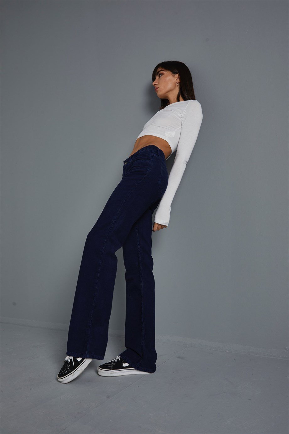 Lacivert Kadife Straight Fit Pantolon