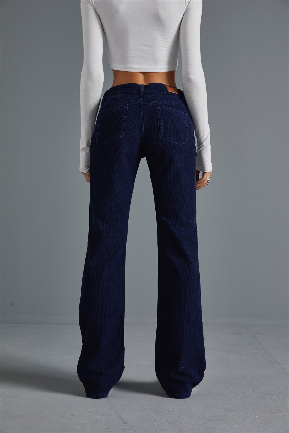 Lacivert Kadife Straight Fit Pantolon