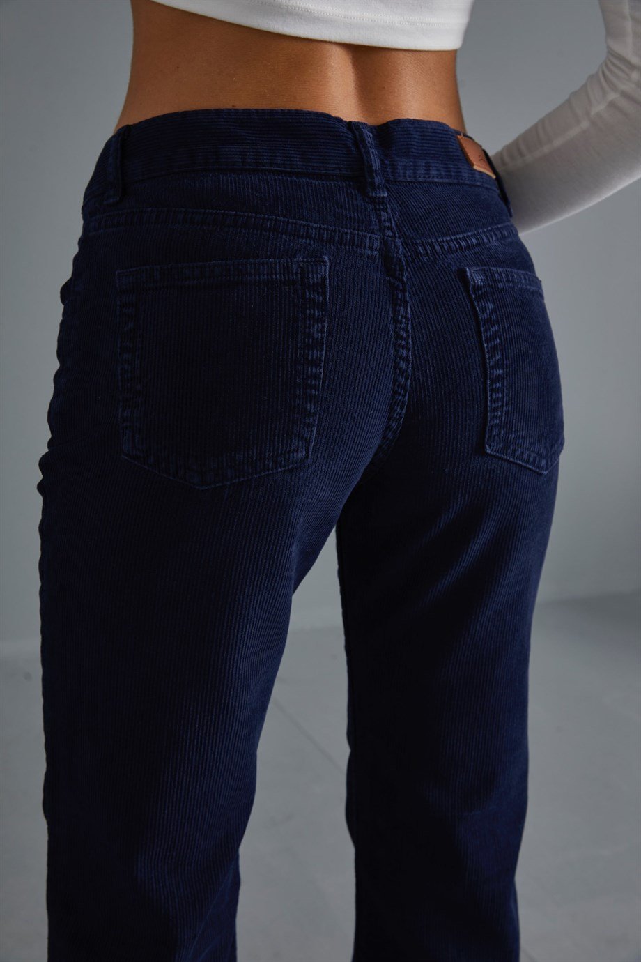 Lacivert Kadife Straight Fit Pantolon