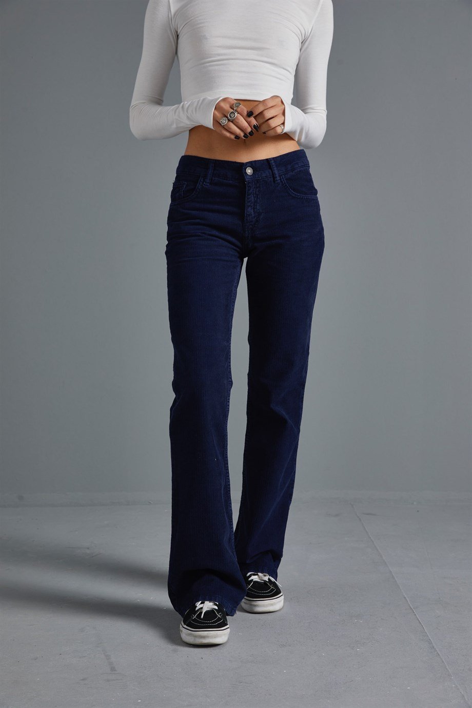 Lacivert Kadife Straight Fit Pantolon