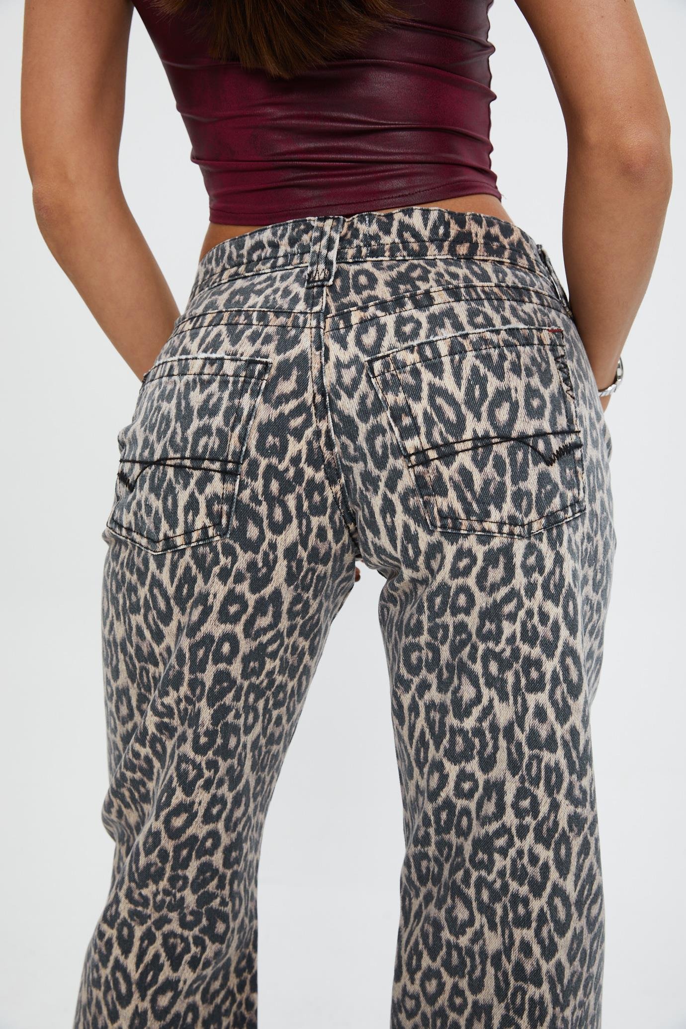 Leopar Desen Düşük Bel Jean