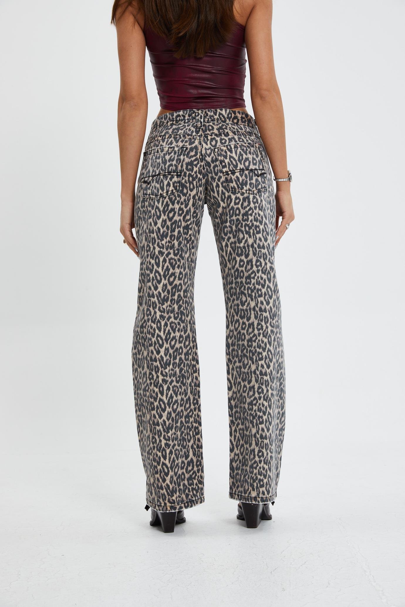 Leopar Desen Düşük Bel Jean