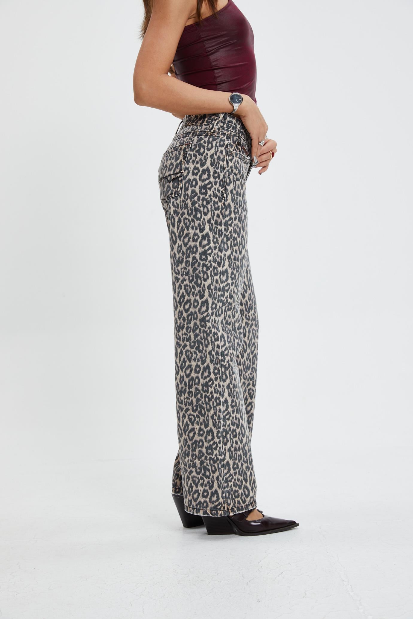Leopar Desen Düşük Bel Jean