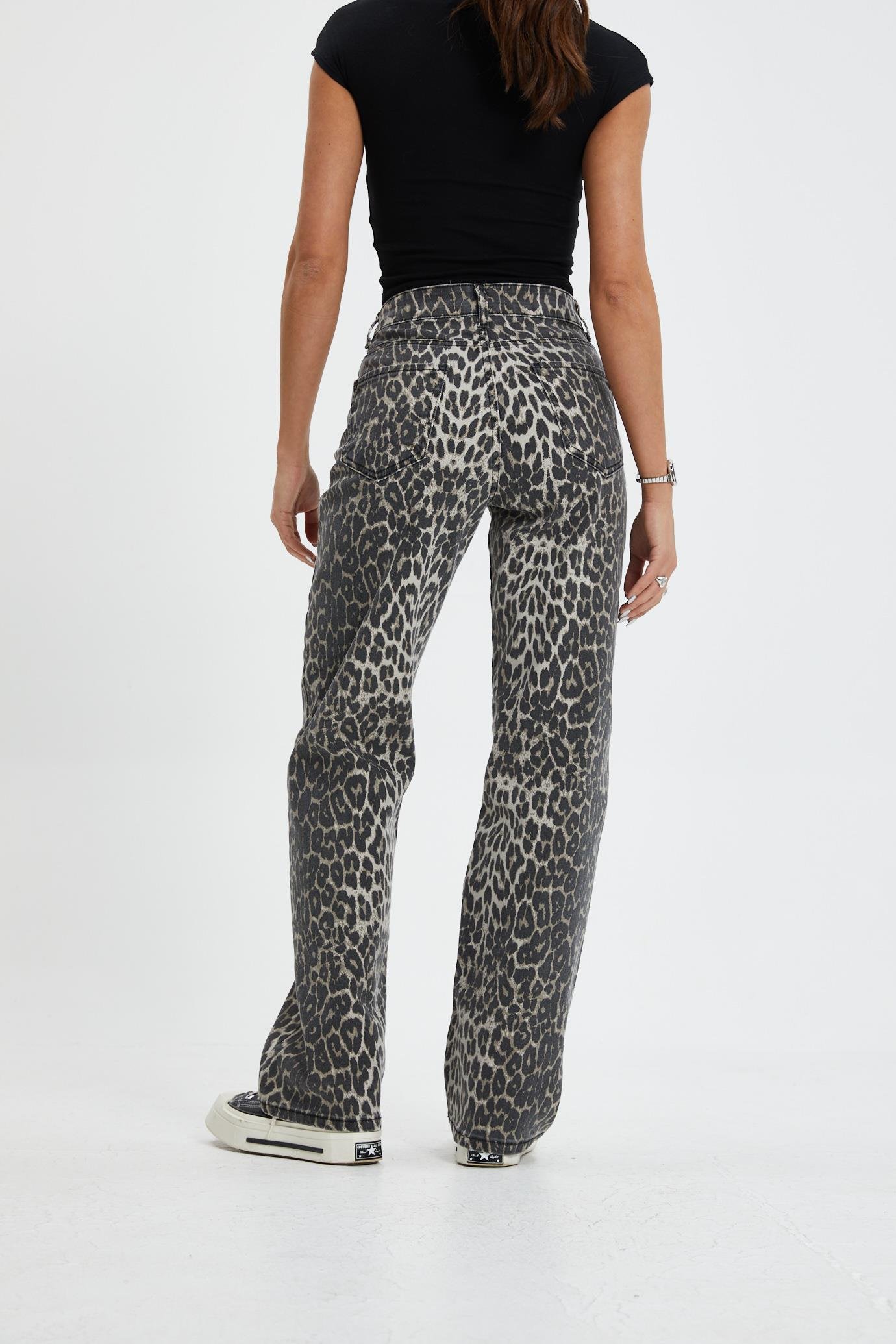 Leopar Desen Yüksek Bel Jean