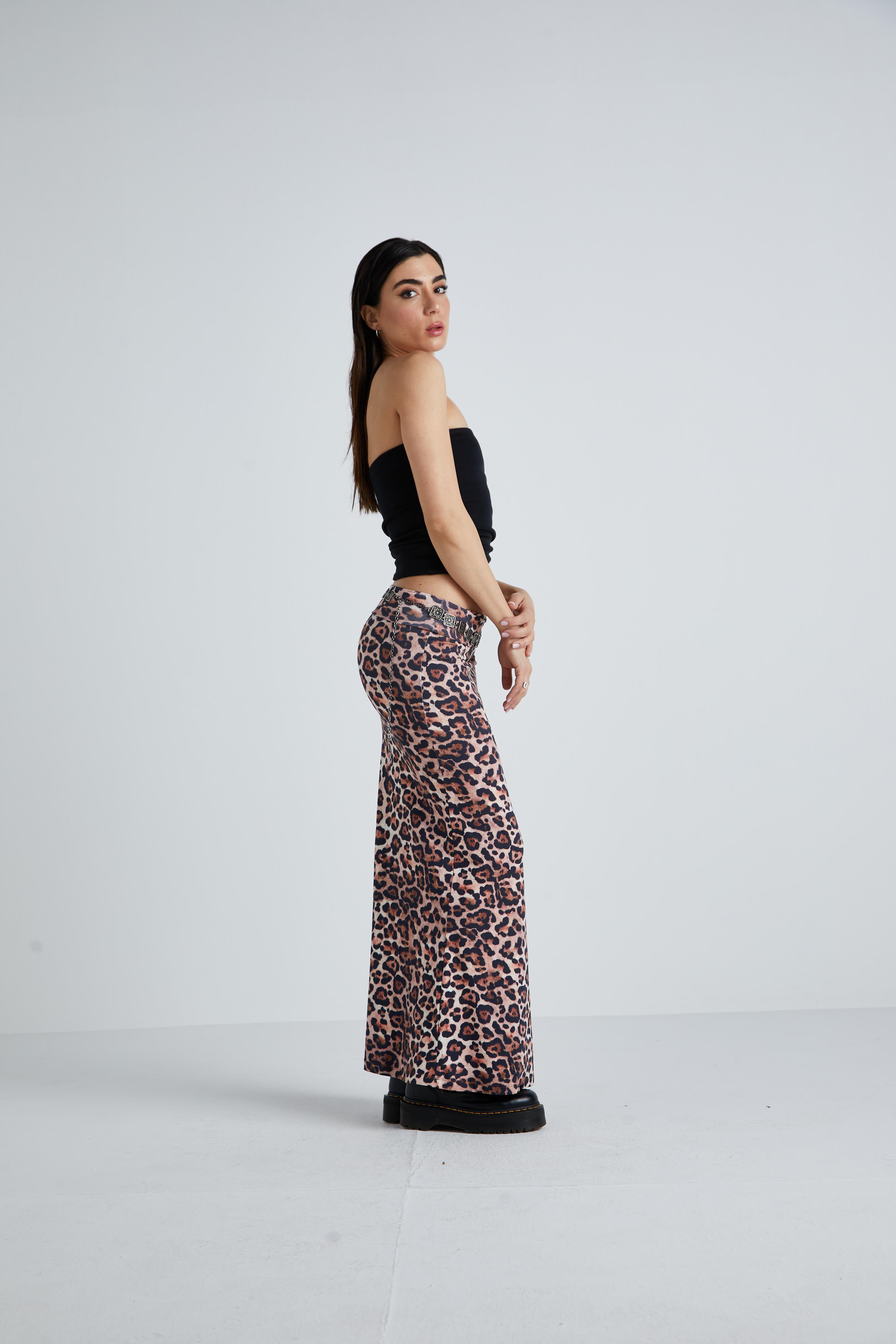 Leopar Düşük Bel Maxi Etek