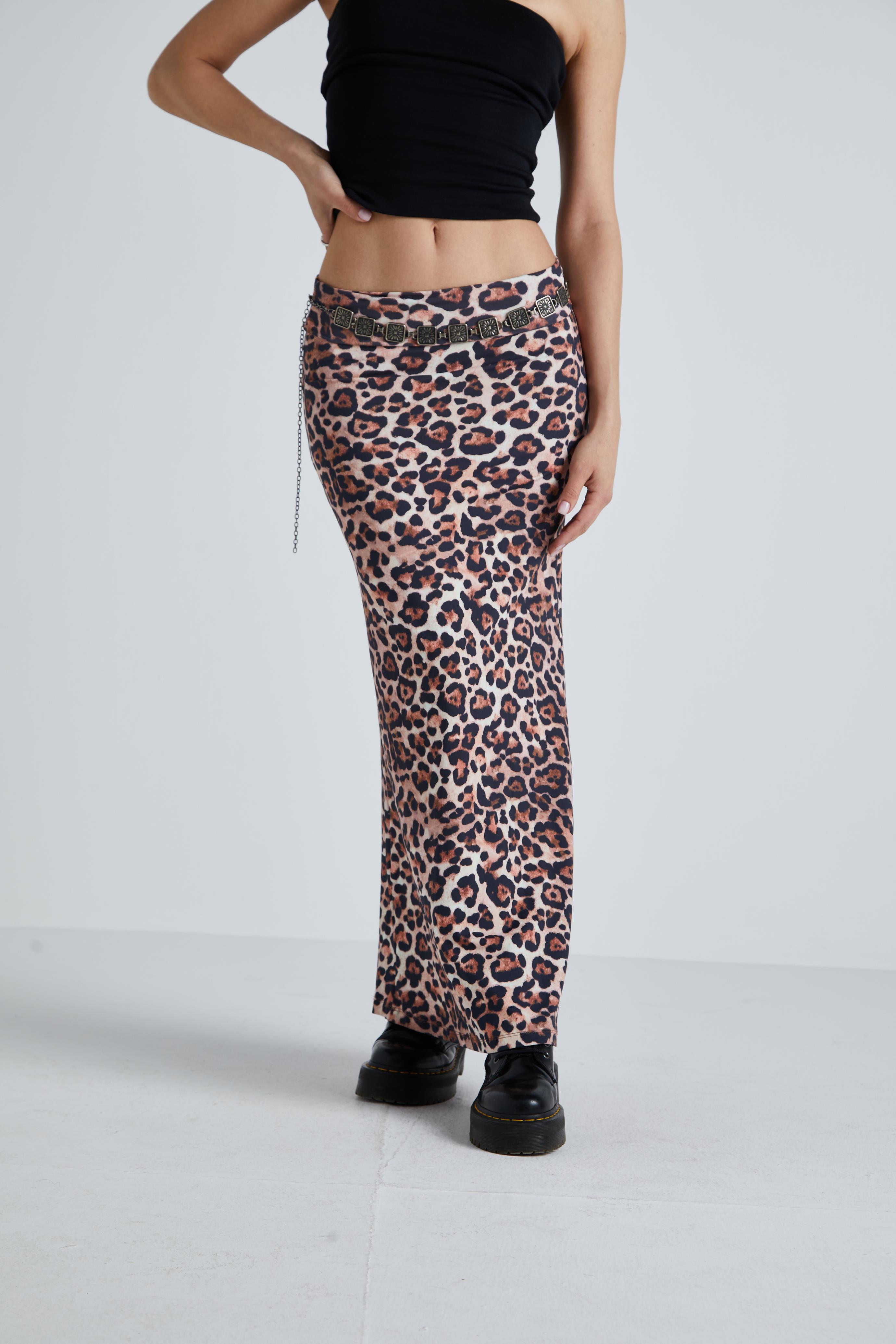 Leopar Düşük Bel Maxi Etek
