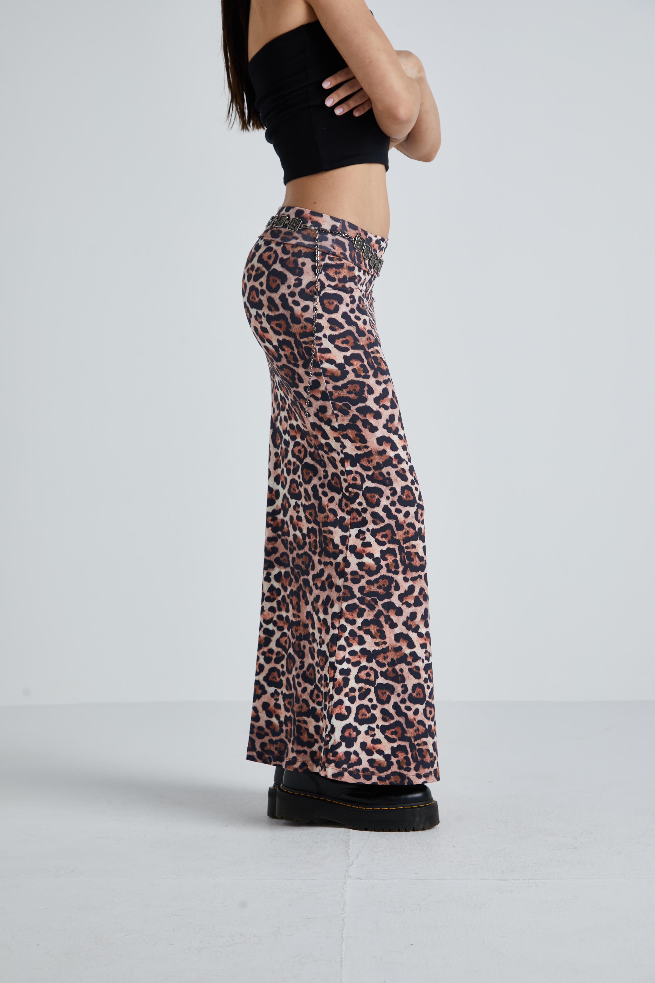 Leopar Düşük Bel Maxi Etek