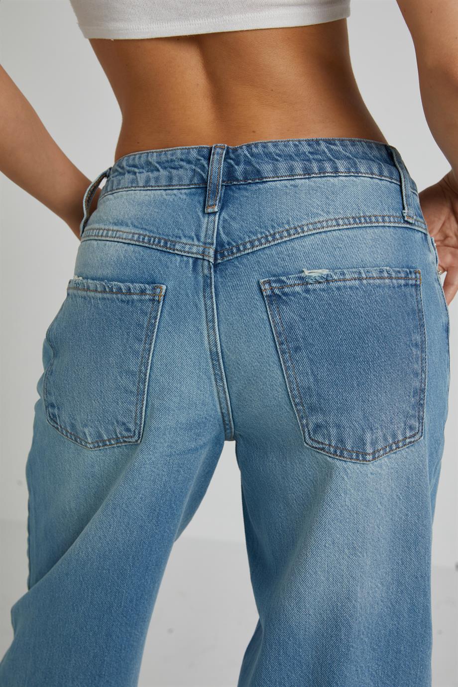 Mavi Orta Bel Straight Jean