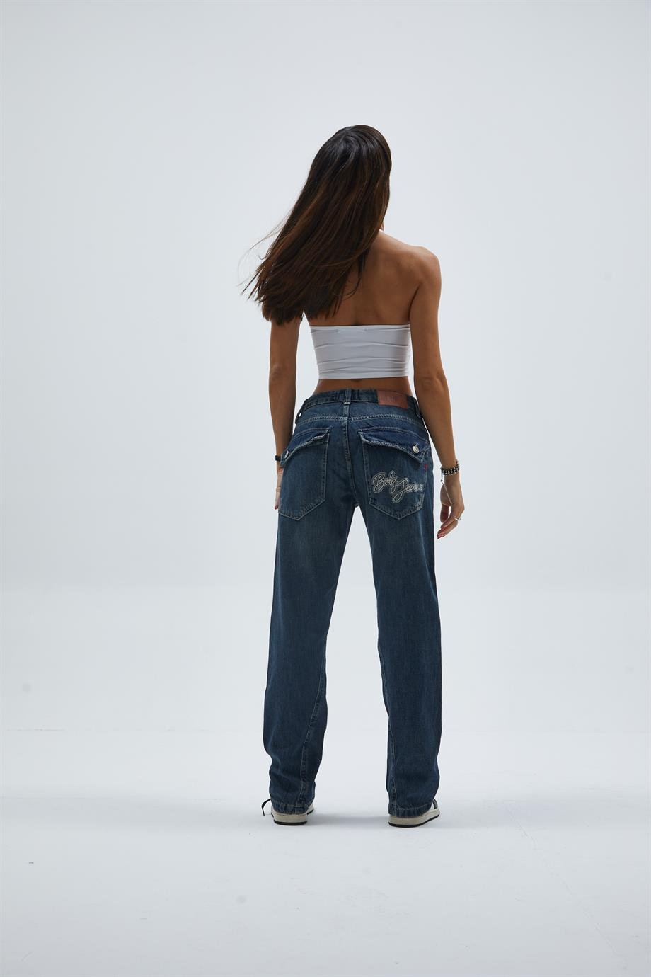 Nakış Cepli Vintage Jean 