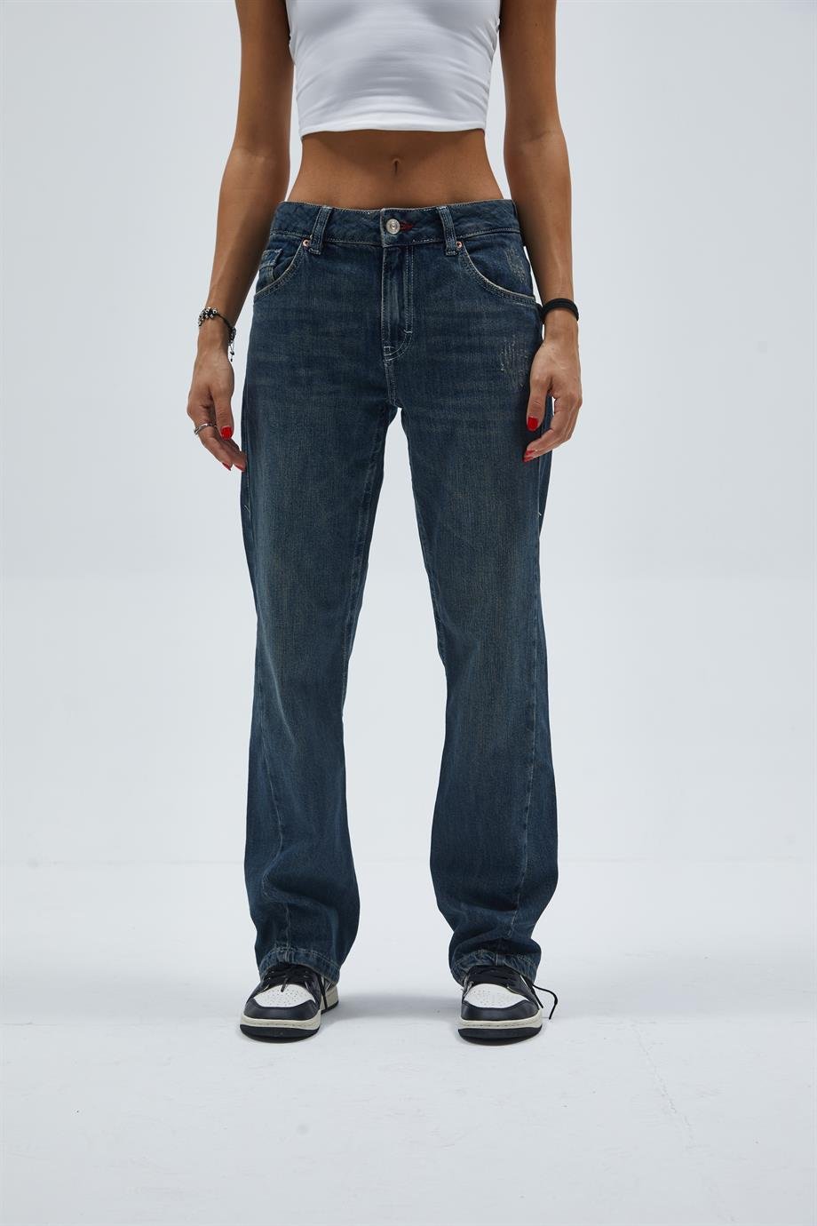 Nakış Cepli Vintage Jean 