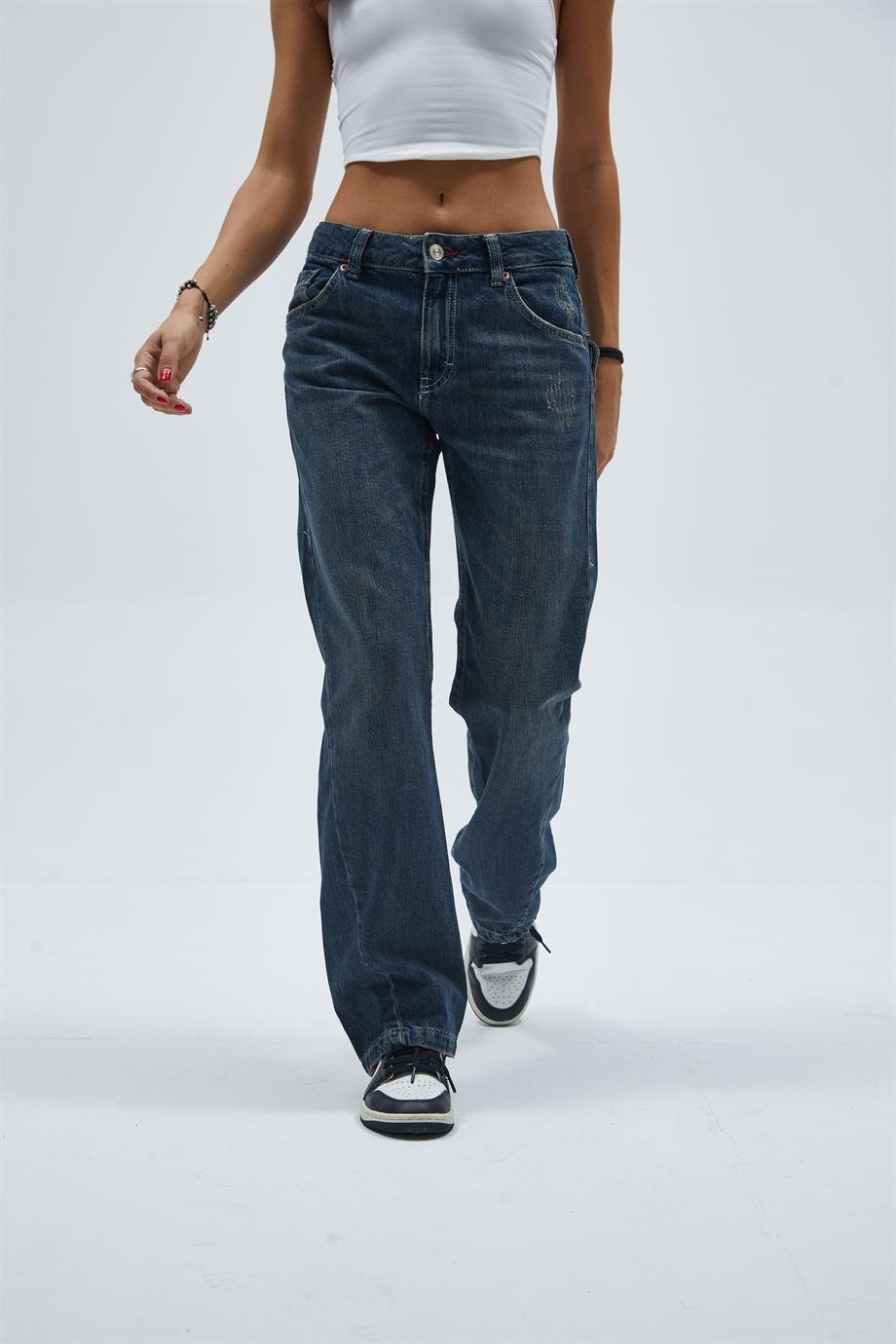 Nakış Cepli Vintage Jean 