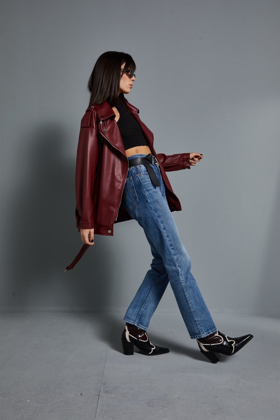 Oversize Biker Deri ceket
